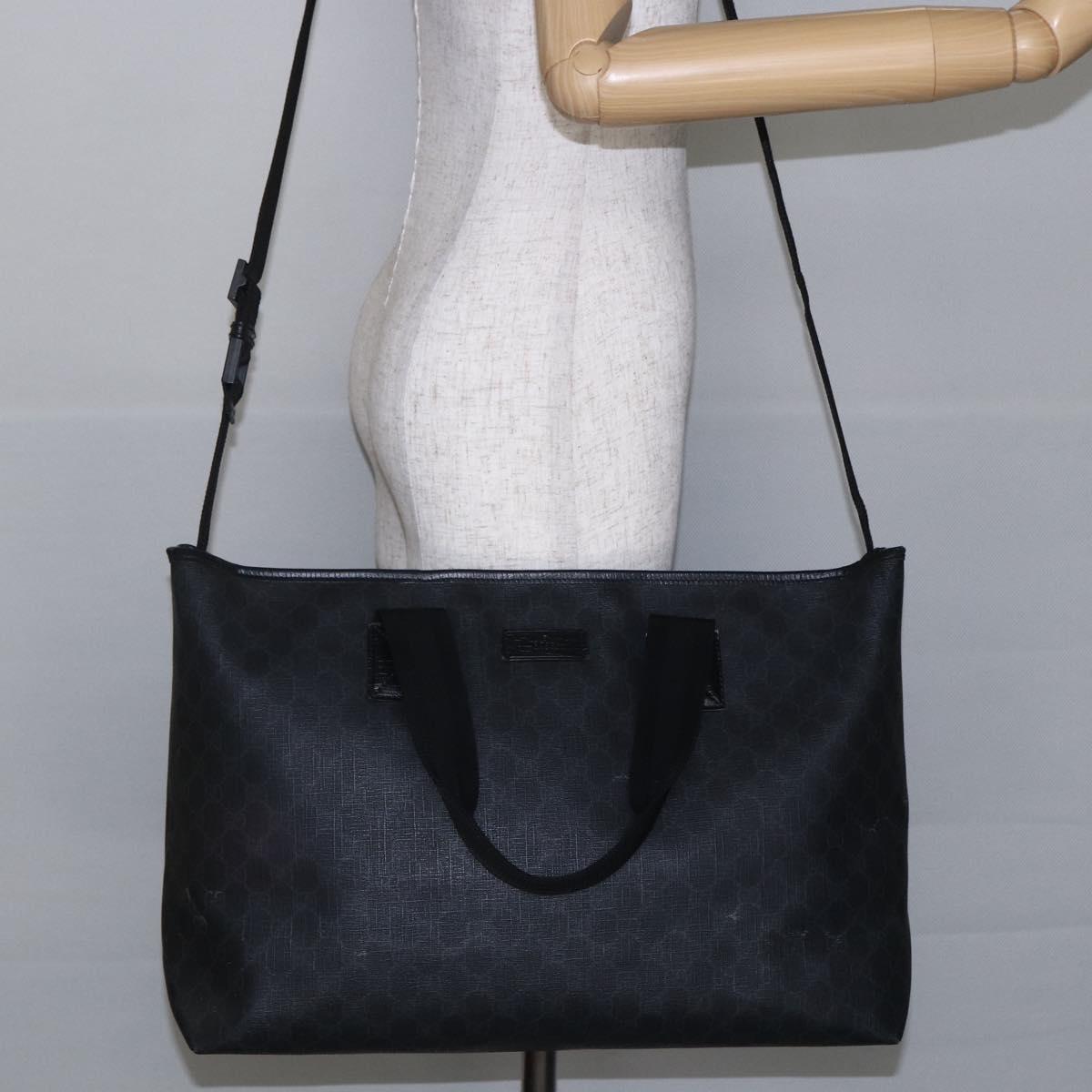 GUCCI GG Supreme Tote Bag PVC Leather 2way Black 162785 Auth bs29492