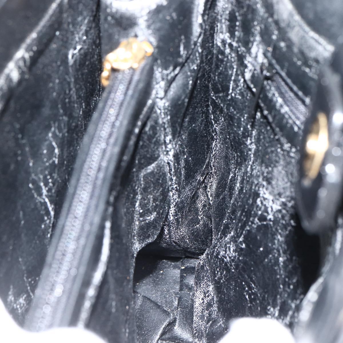 Gianni Versace Chain Tote Bag Leather Black Gold Auth bs29493
