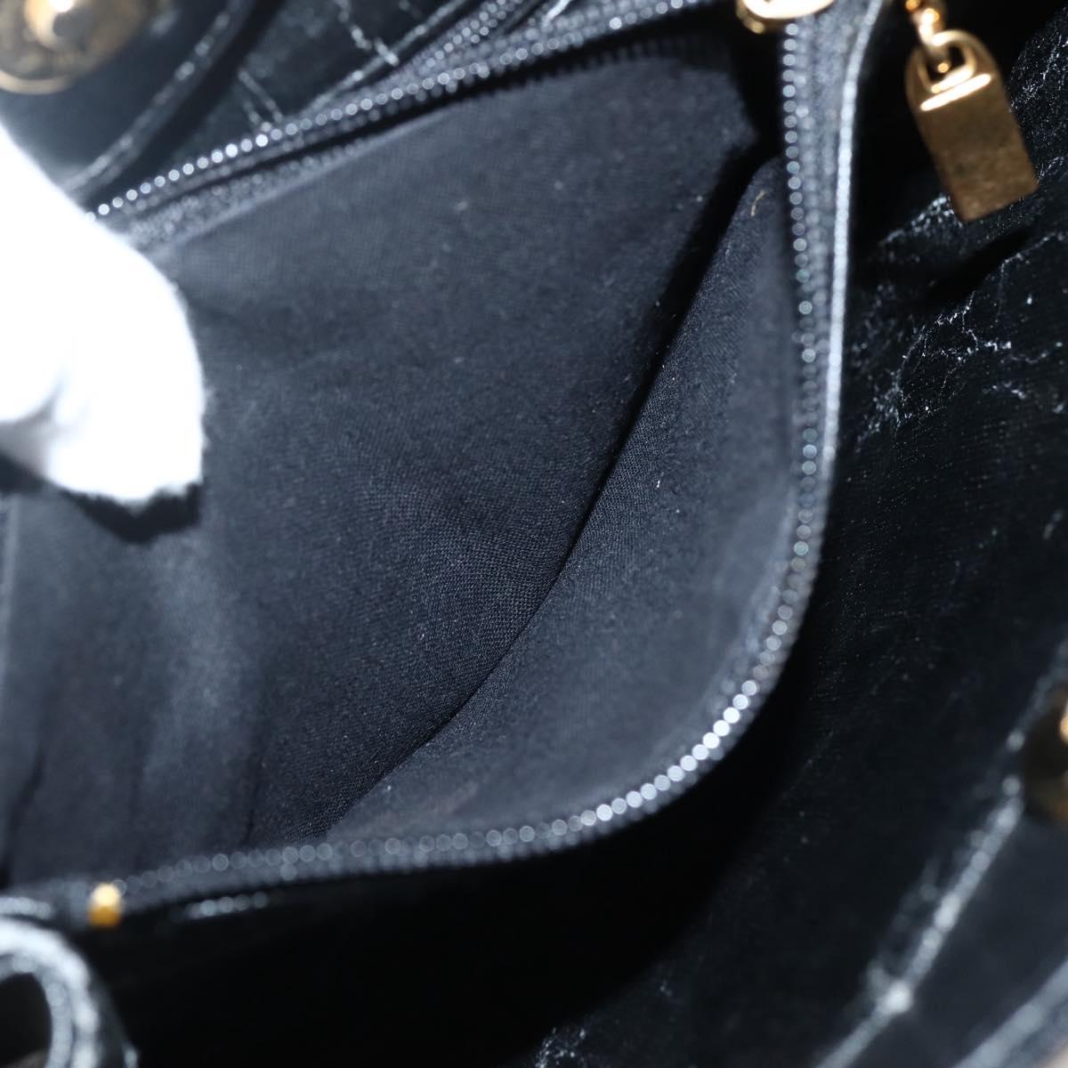 Gianni Versace Chain Tote Bag Leather Black Gold Auth bs29493