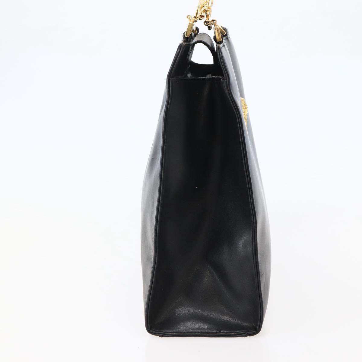 Gianni Versace Chain Tote Bag Leather Black Gold Auth bs29493