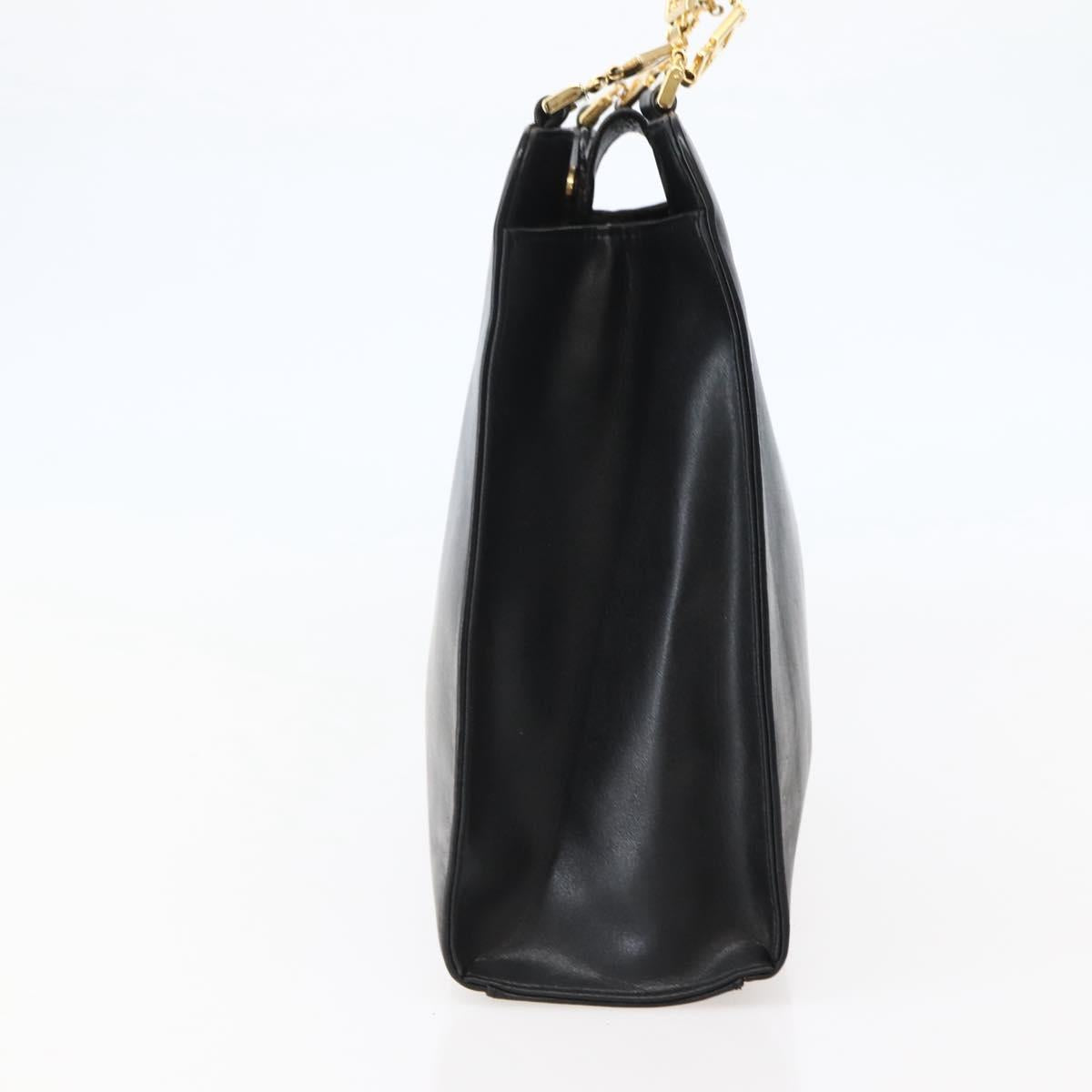 Gianni Versace Chain Tote Bag Leather Black Gold Auth bs29493
