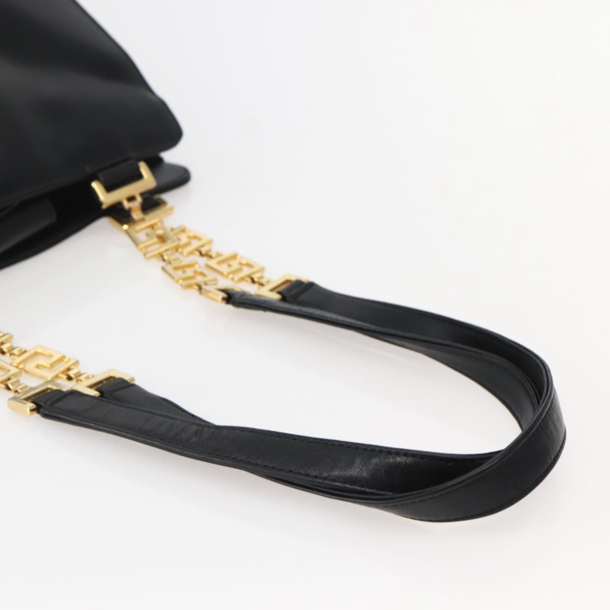 Gianni Versace Chain Tote Bag Leather Black Gold Auth bs29493
