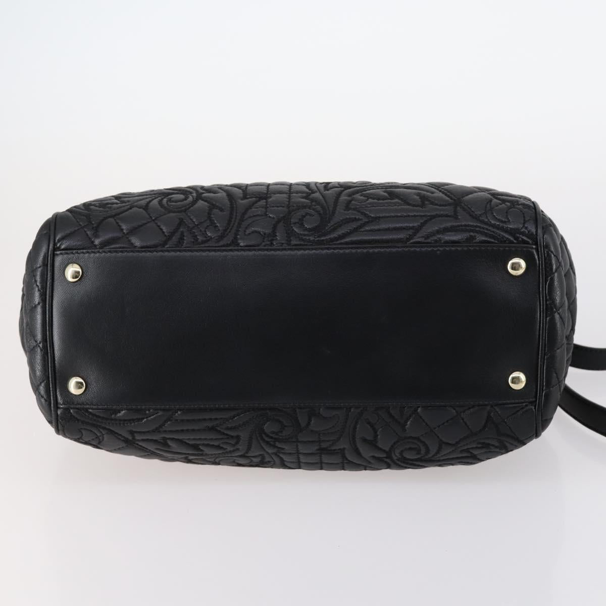 Gianni Versace Hand Bag Leather 2way Black Gold Auth bs29494