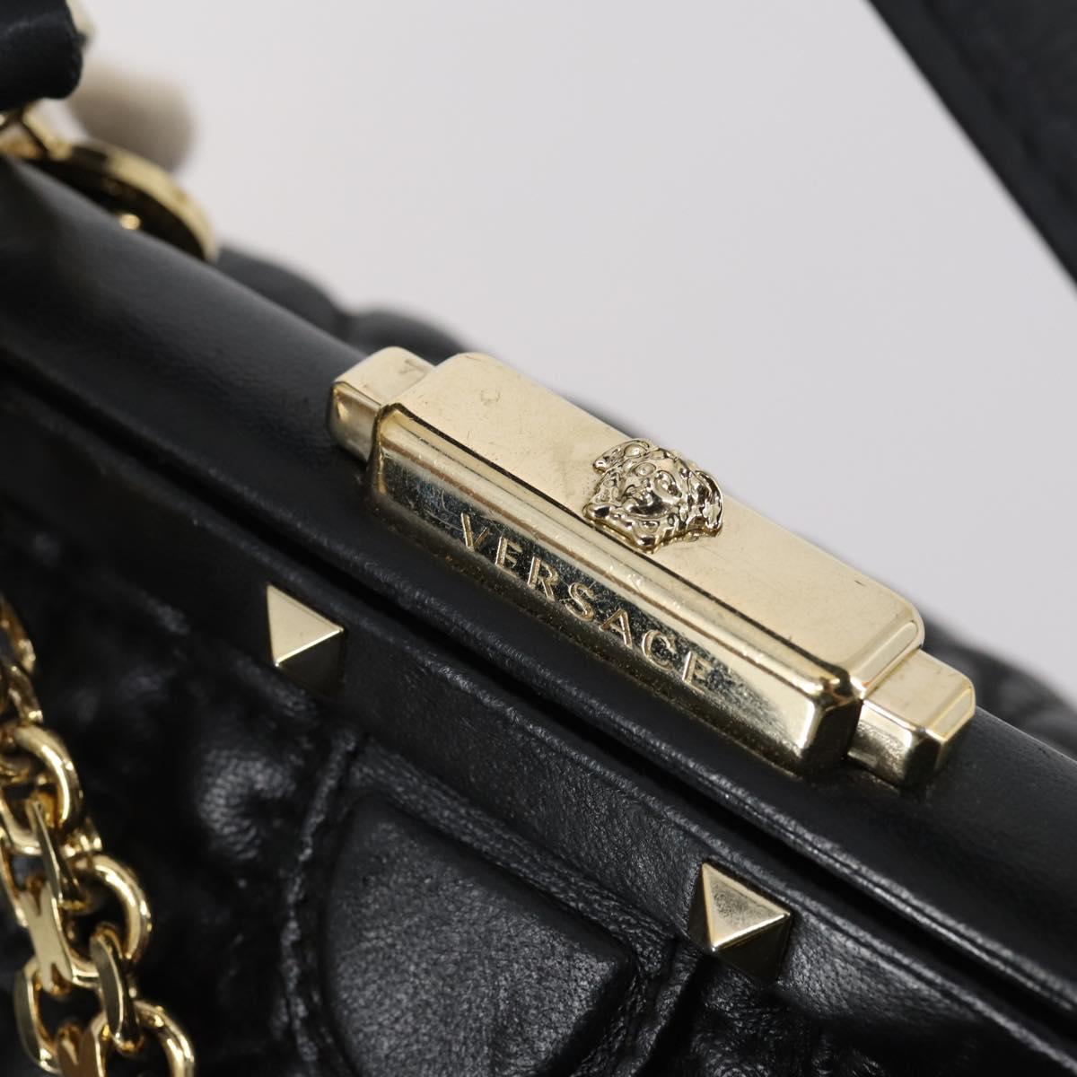 Gianni Versace Hand Bag Leather 2way Black Gold Auth bs29494