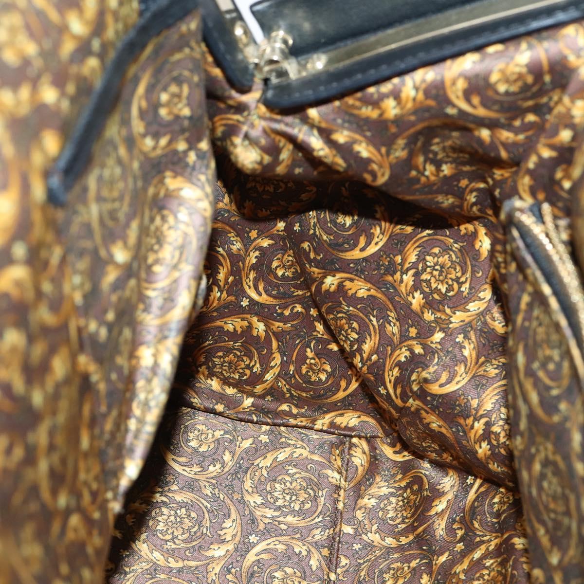 Gianni Versace Hand Bag Leather 2way Black Gold Auth bs29494