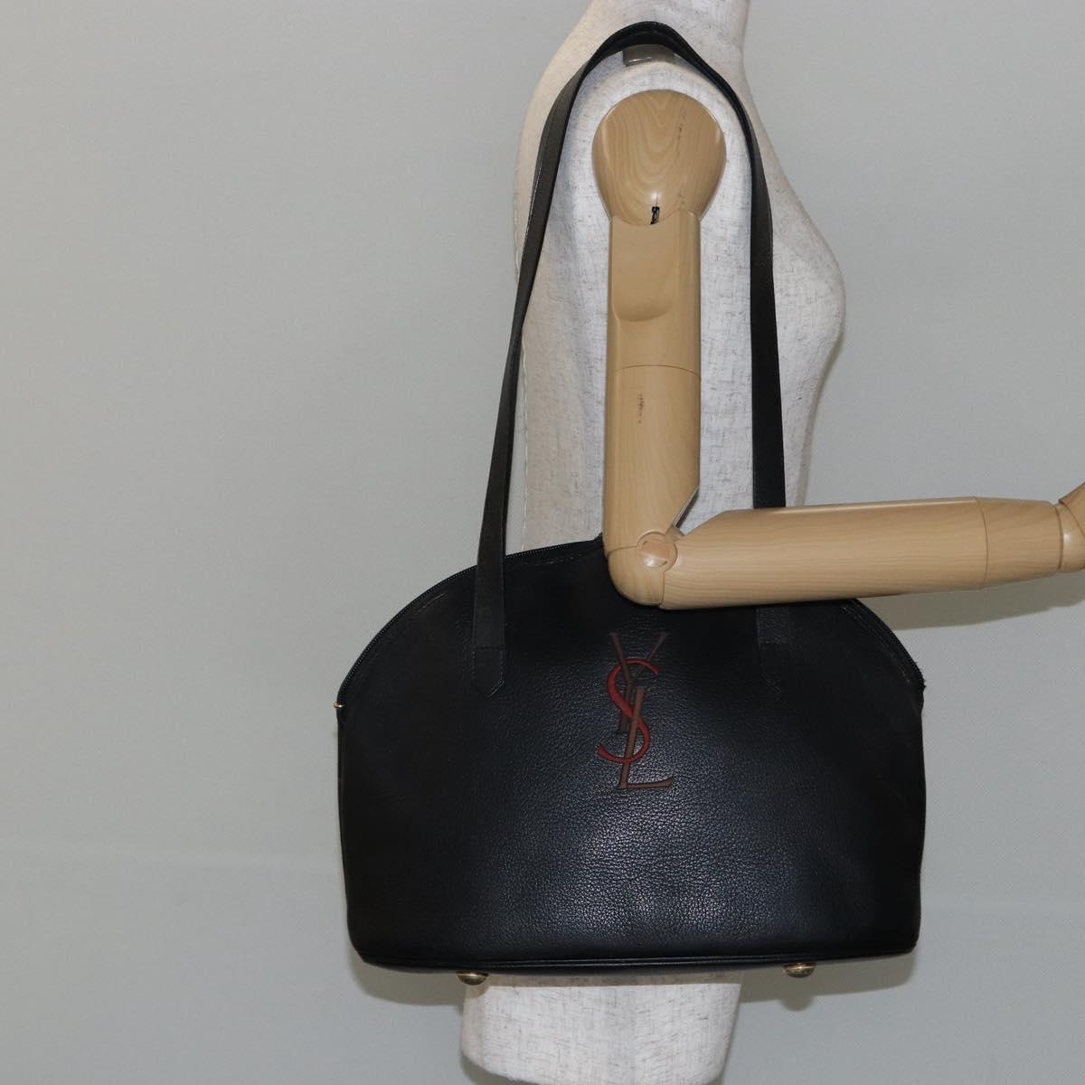 SAINT LAURENT Tote Bag Leather Black Gold Auth bs29495