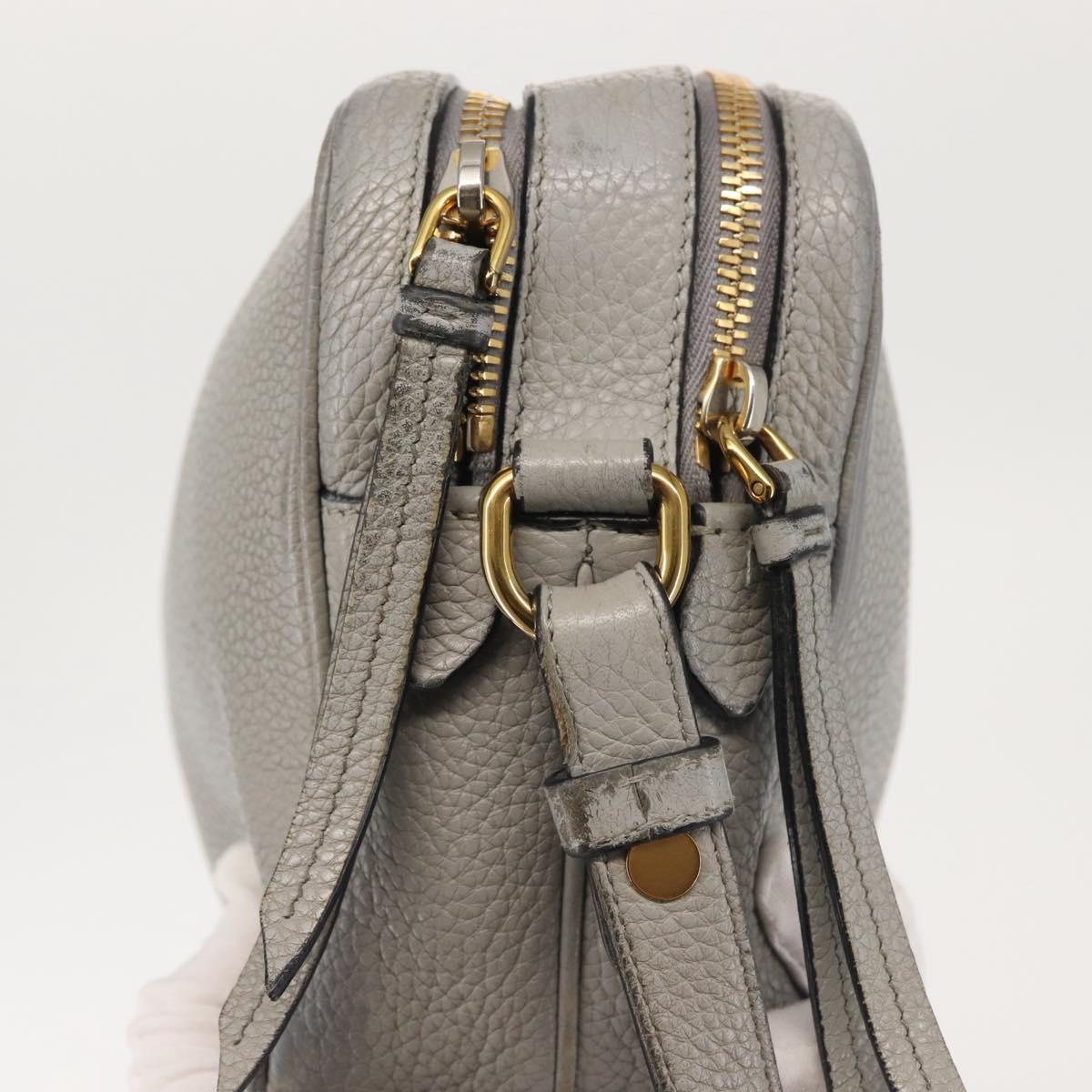 PRADA Shoulder Bag Leather Gray Gold Auth bs29496