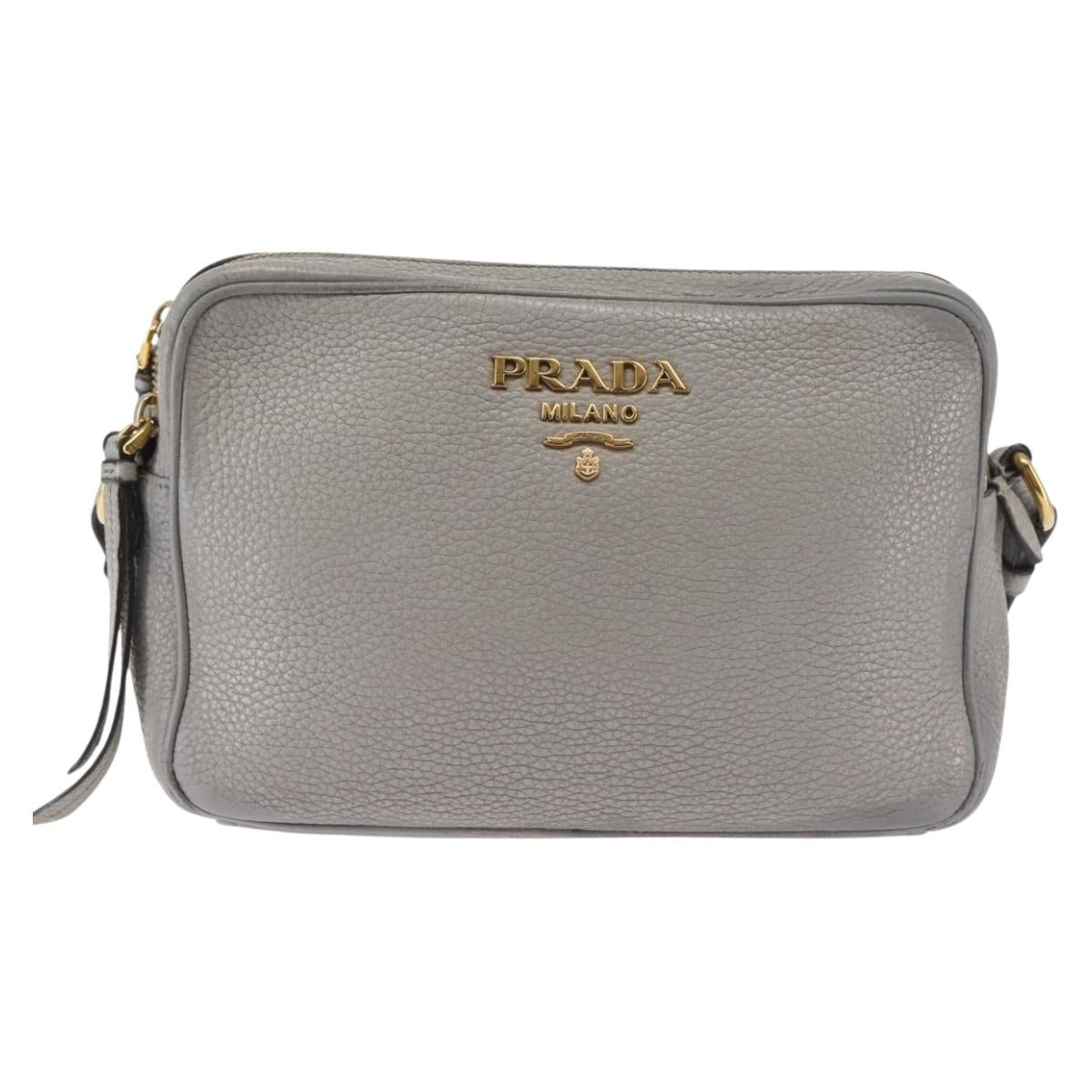 PRADA Shoulder Bag Leather Gray Gold Auth bs29496