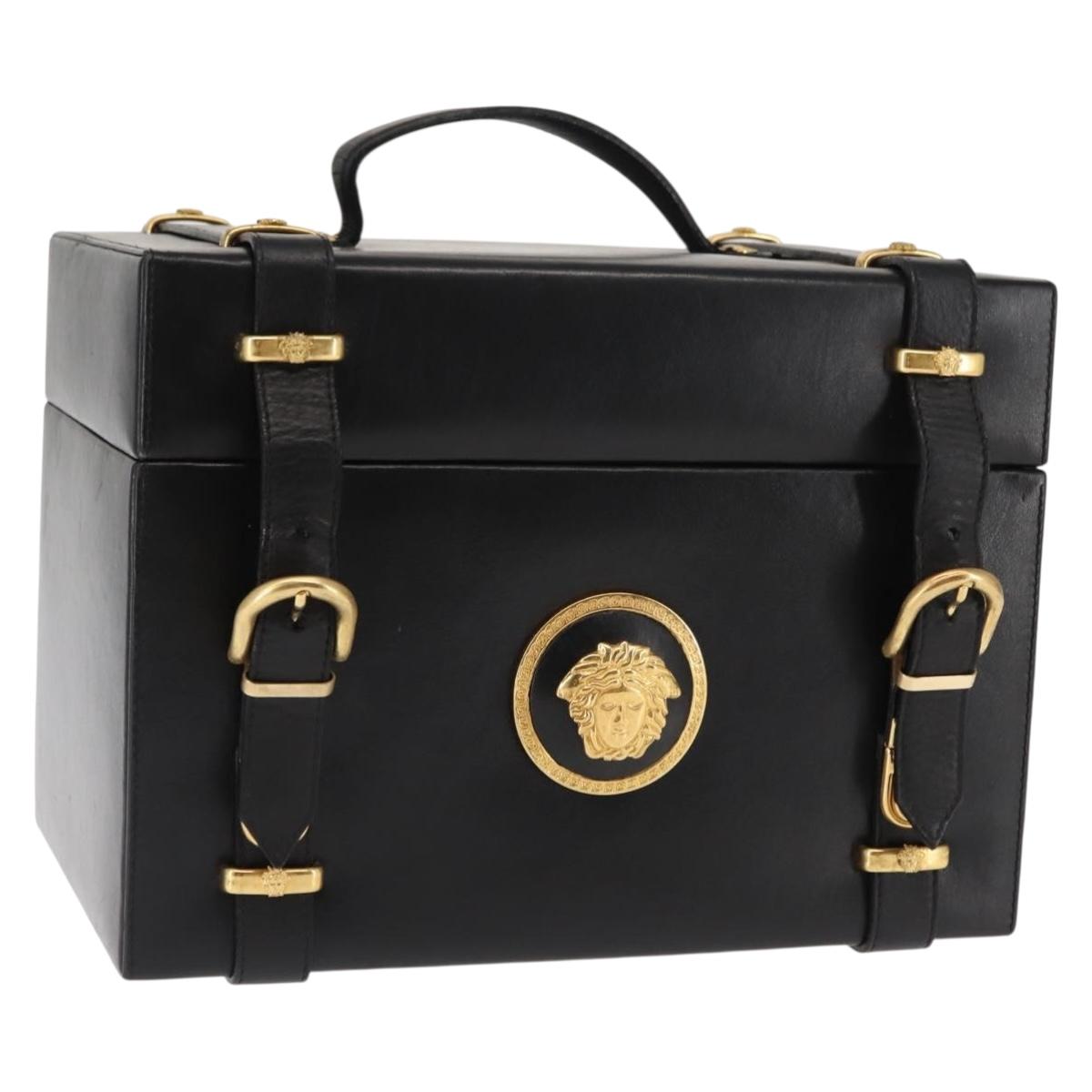 Gianni Versace Vanity case Hand Bag Leather Black Auth bs29499