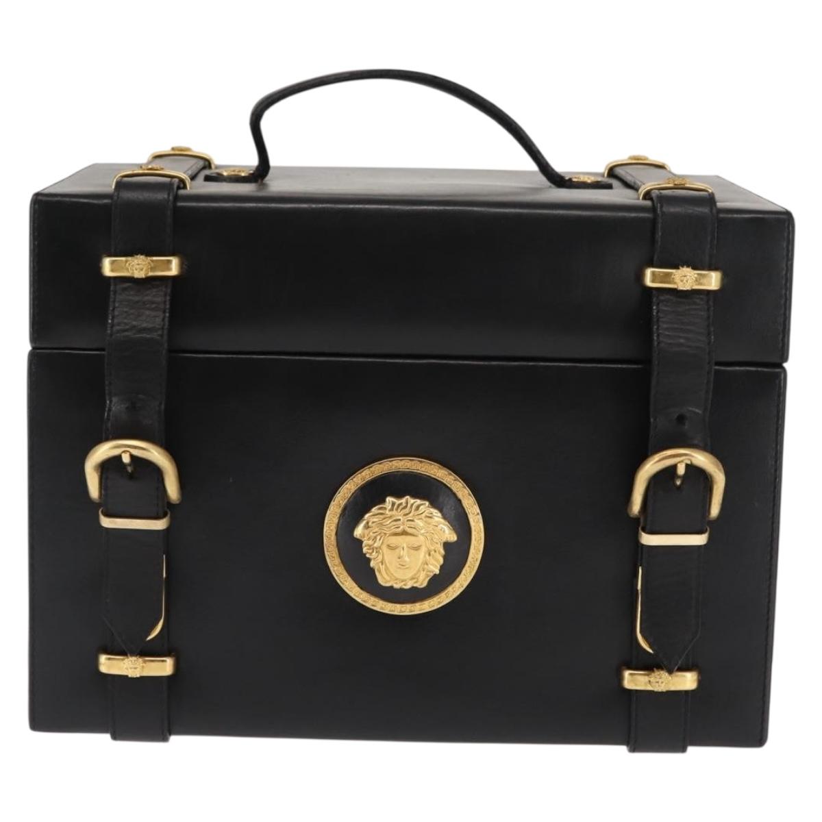Gianni Versace Vanity case Hand Bag Leather Black Auth bs29499
