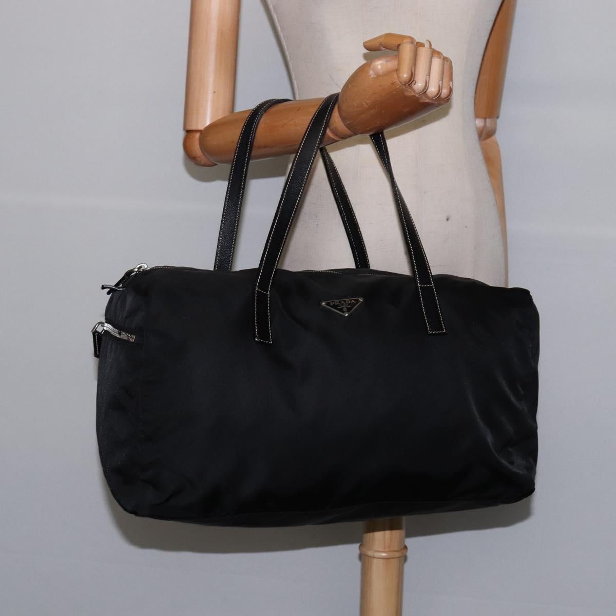 PRADA Boston Bag Nylon Black Silver Auth bs29500