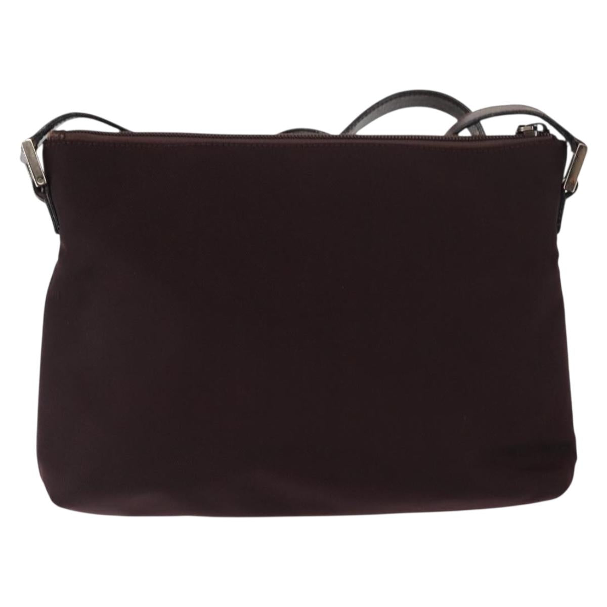 GUCCI Shoulder Bag Nylon Leather Brown Gold Auth bs29506