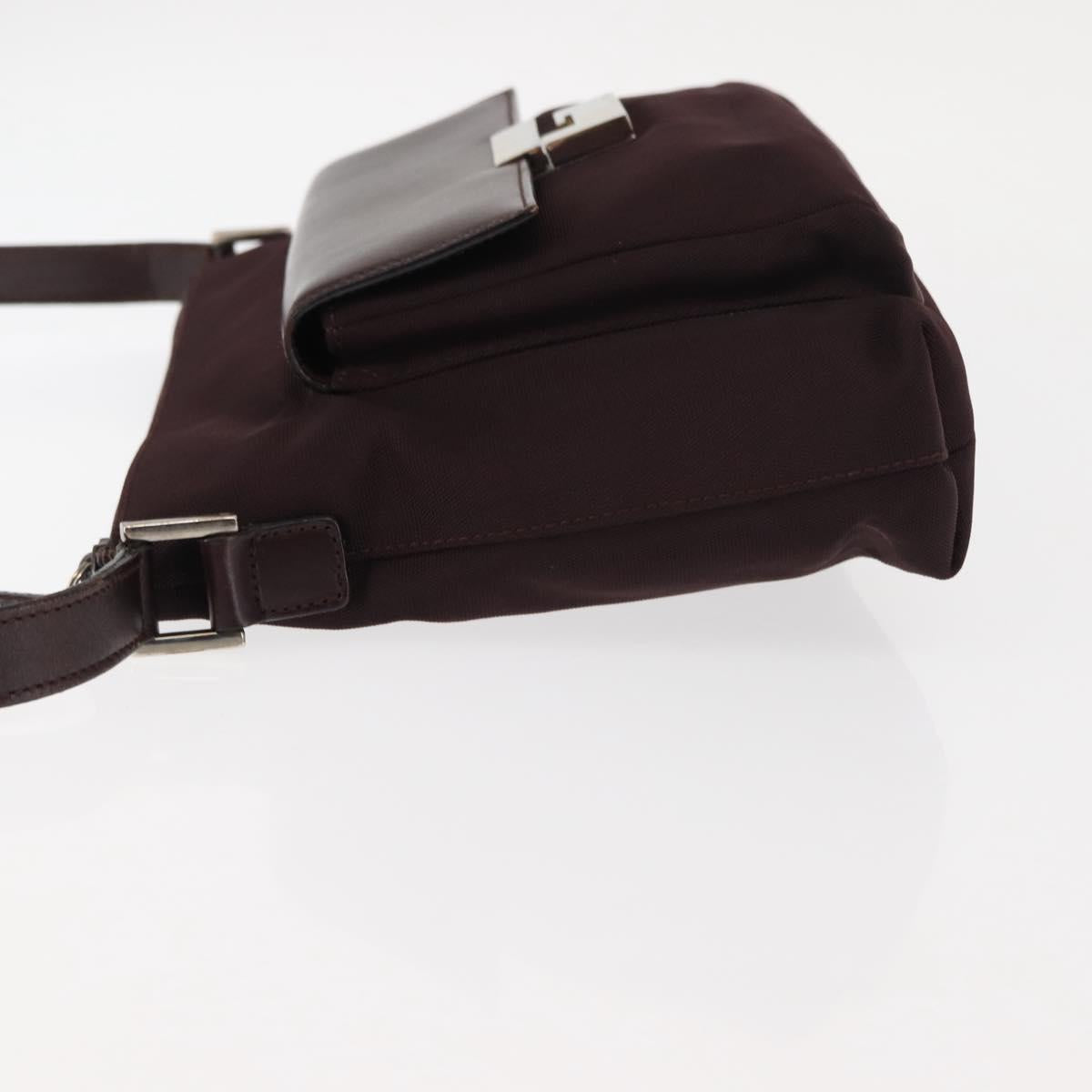 GUCCI Shoulder Bag Nylon Leather Brown Gold Auth bs29506