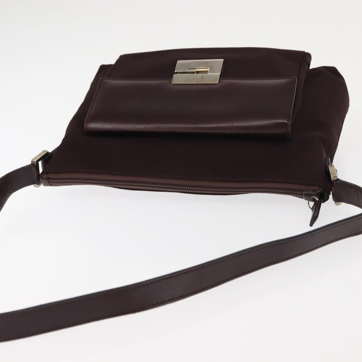 GUCCI Shoulder Bag Nylon Leather Brown Gold Auth bs29506