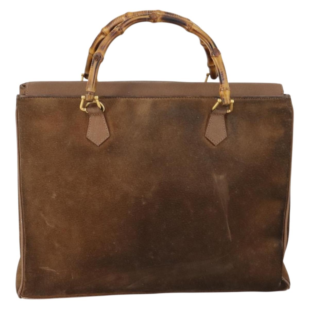 GUCCI Bamboo Hand Bag Suede Brown Gold 002 2855 0322 0 Auth bs29507