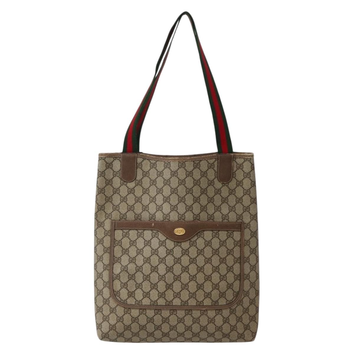 GUCCI GG Supreme Web Sherry Line Tote Bag PVC Beige Red 39 02 003 Auth bs29508