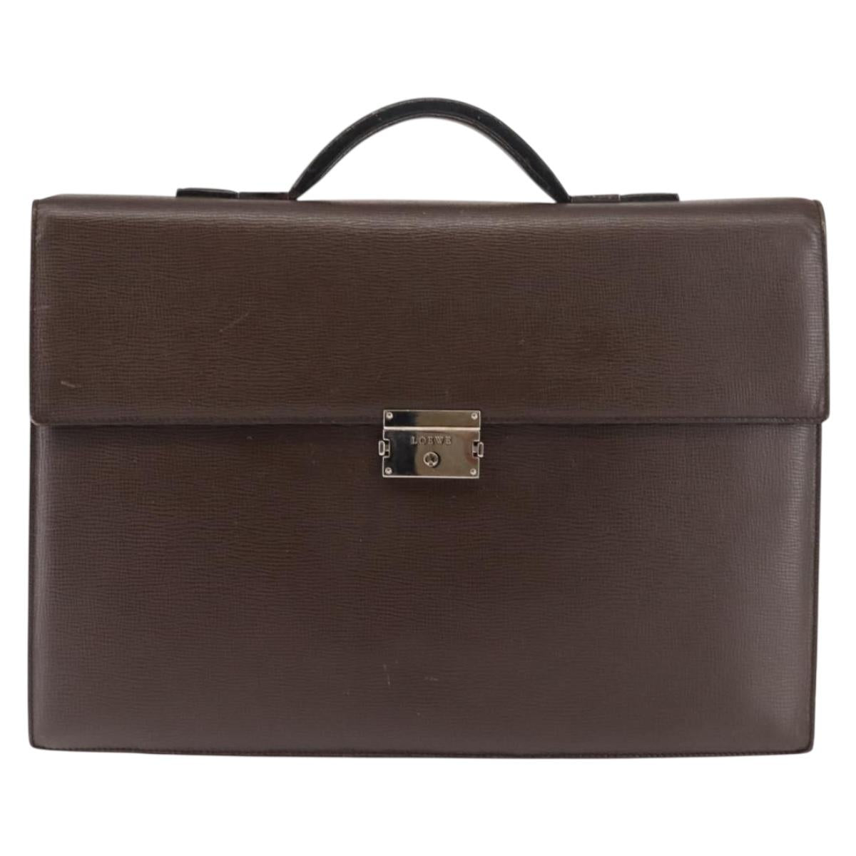 LOEWE Briefcase Leather Dark Brown Auth bs29533