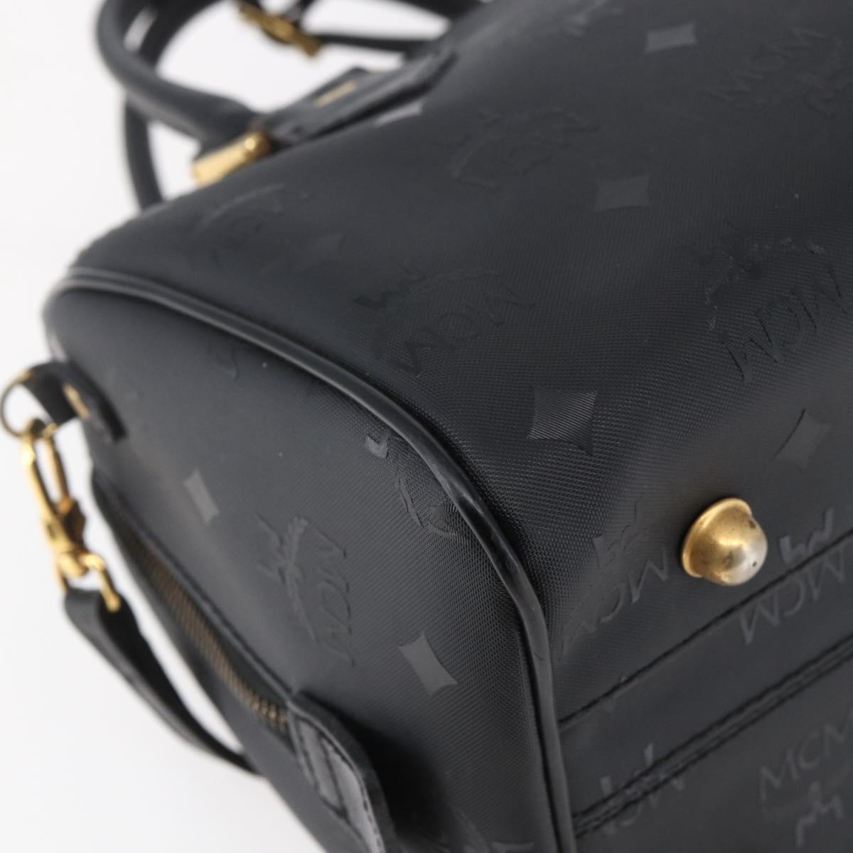 MCM Logogram Vicetos Mini Boston Bag PVC 2way Black Gold Auth bs29534