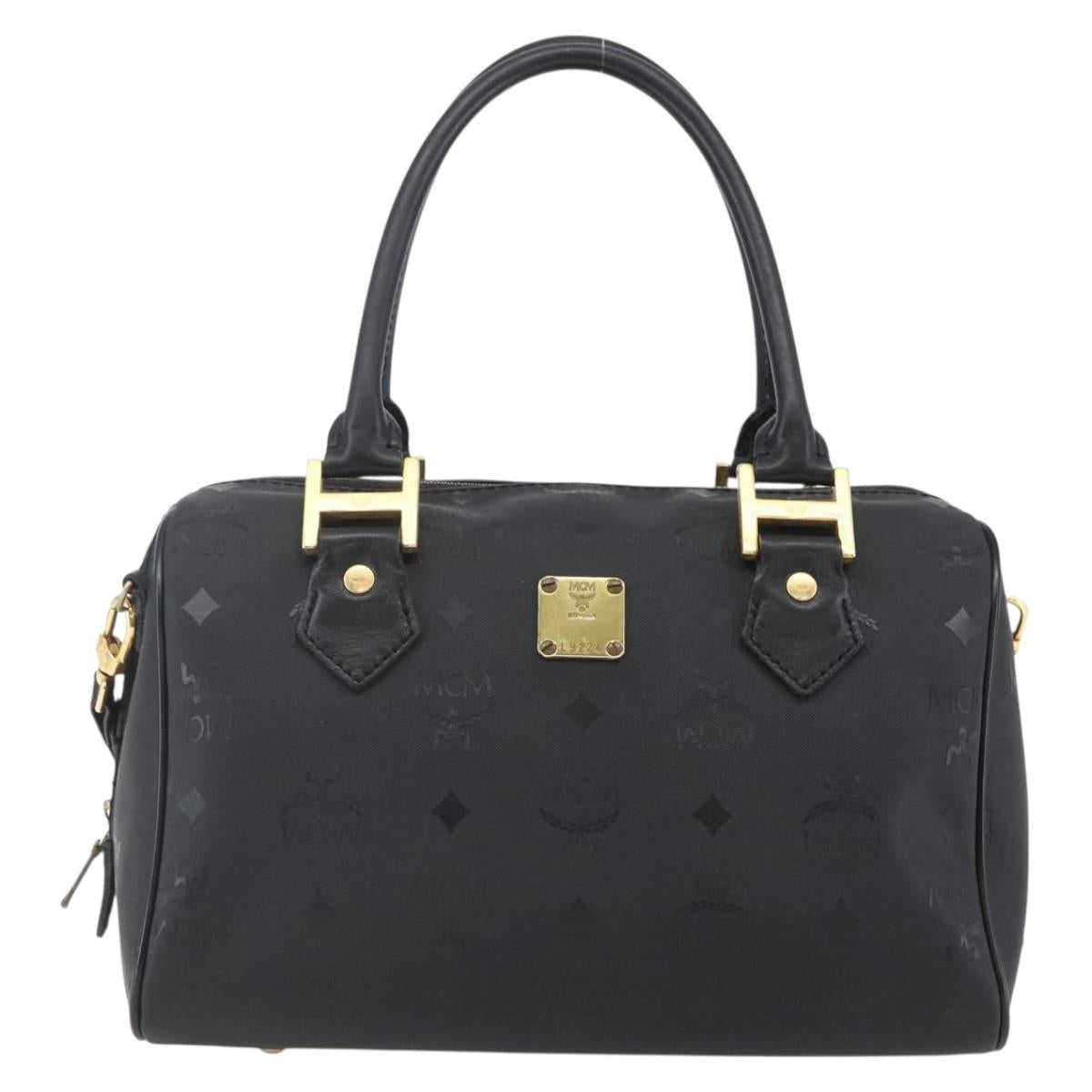 MCM Logogram Vicetos Mini Boston Bag PVC 2way Black Gold Auth bs29534