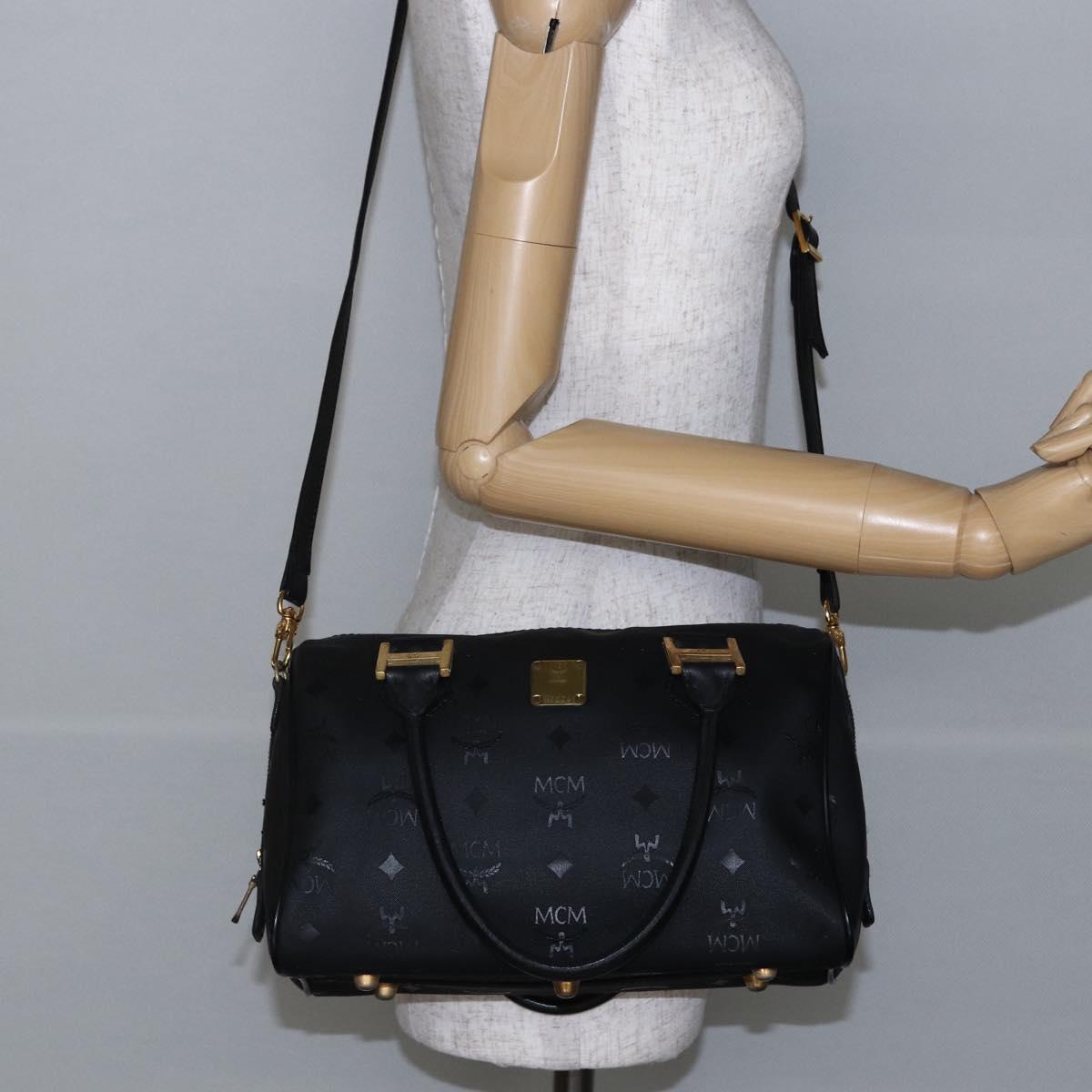MCM Logogram Vicetos Mini Boston Bag PVC 2way Black Gold Auth bs29534