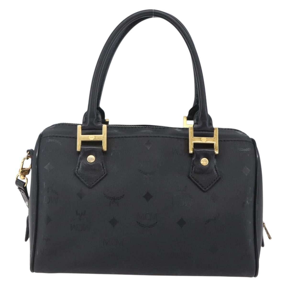 MCM Logogram Vicetos Mini Boston Bag PVC 2way Black Gold Auth bs29534