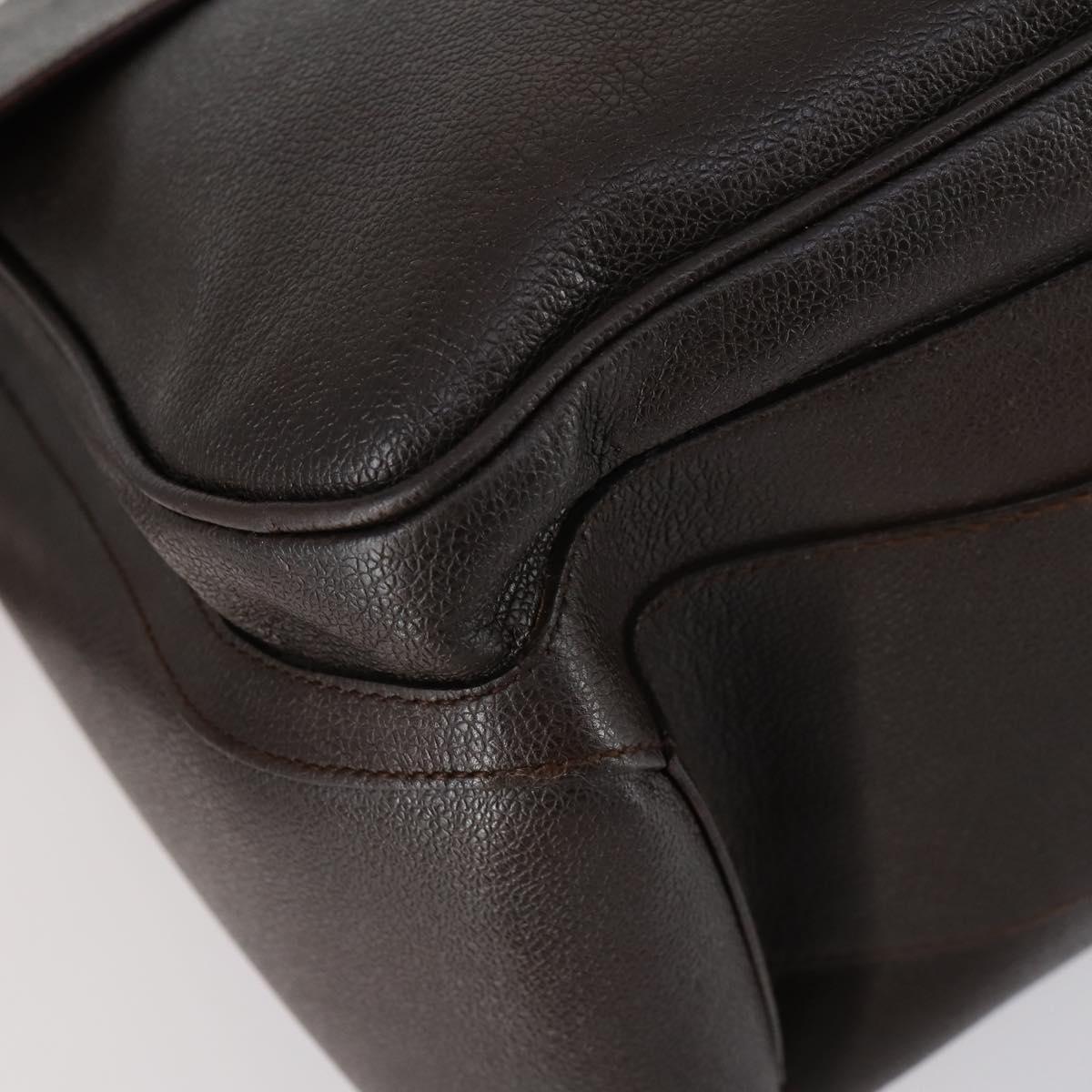 BVLGARI Shoulder Bag Leather Dark Brown Silver Auth bs29535