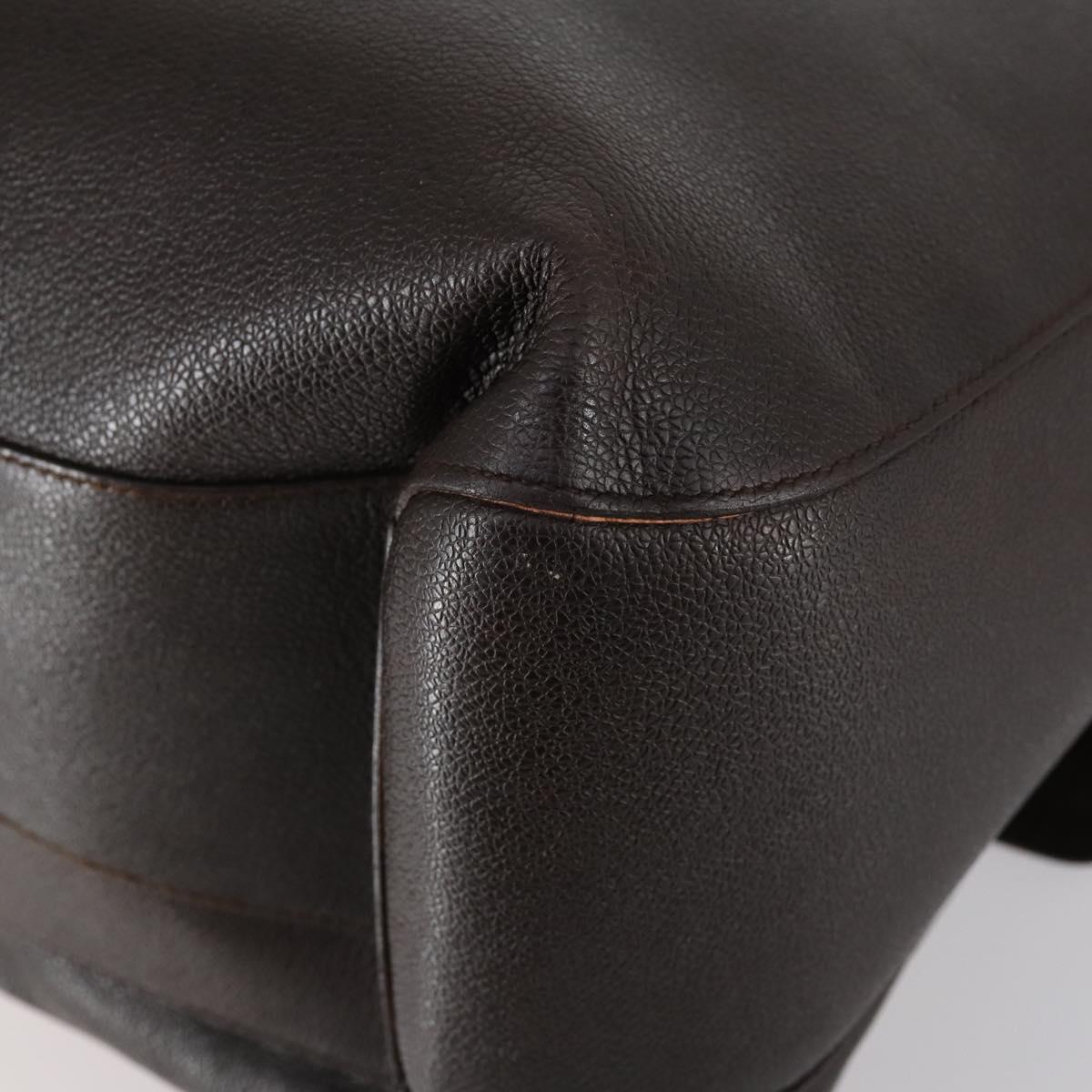 BVLGARI Shoulder Bag Leather Dark Brown Silver Auth bs29535