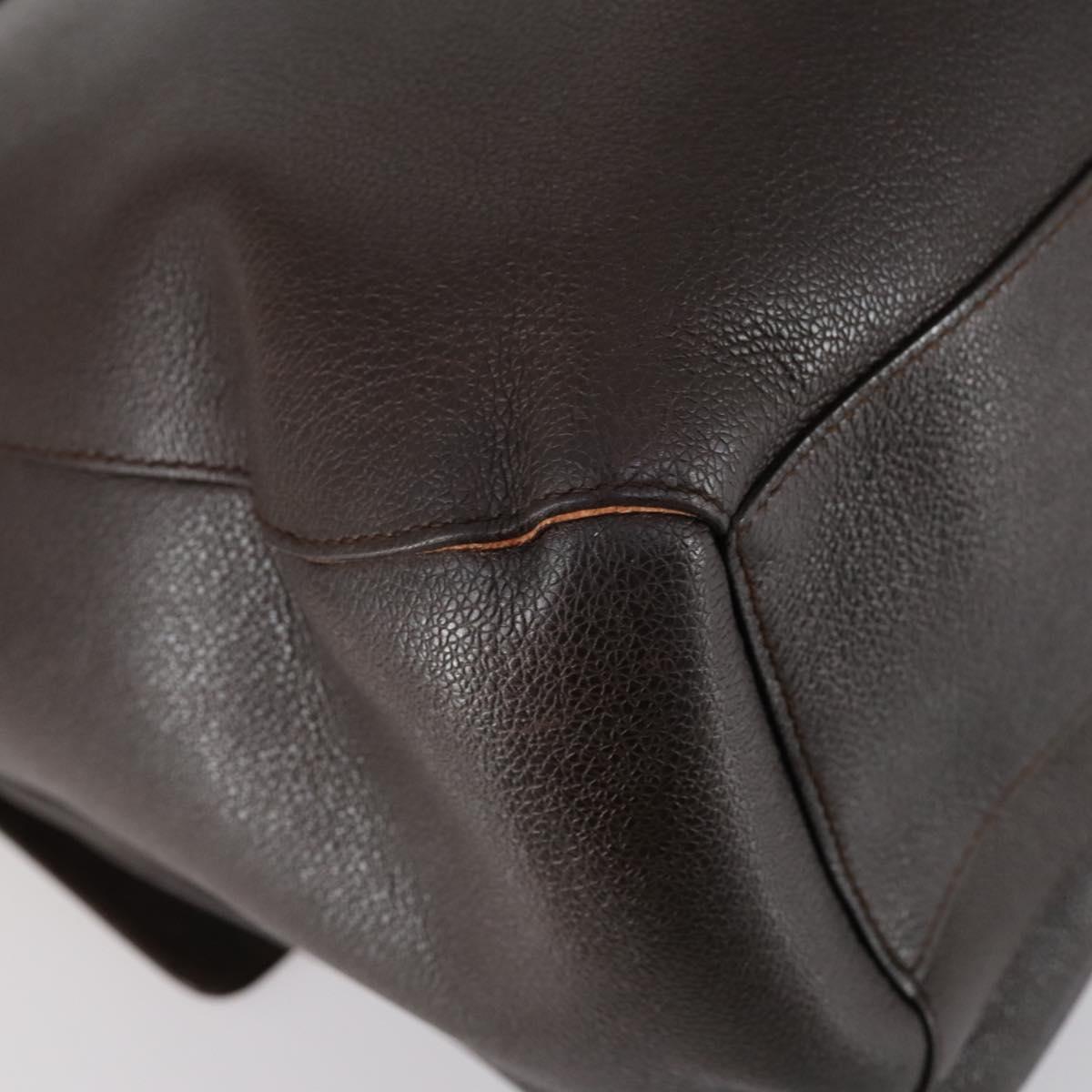 BVLGARI Shoulder Bag Leather Dark Brown Silver Auth bs29535