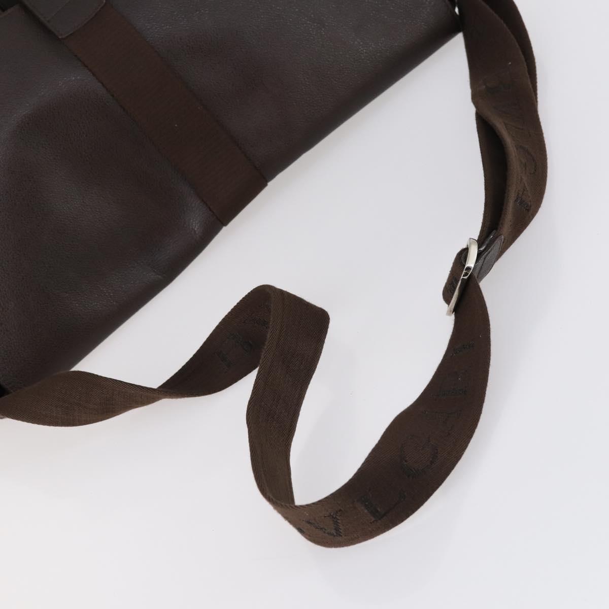BVLGARI Shoulder Bag Leather Dark Brown Silver Auth bs29535