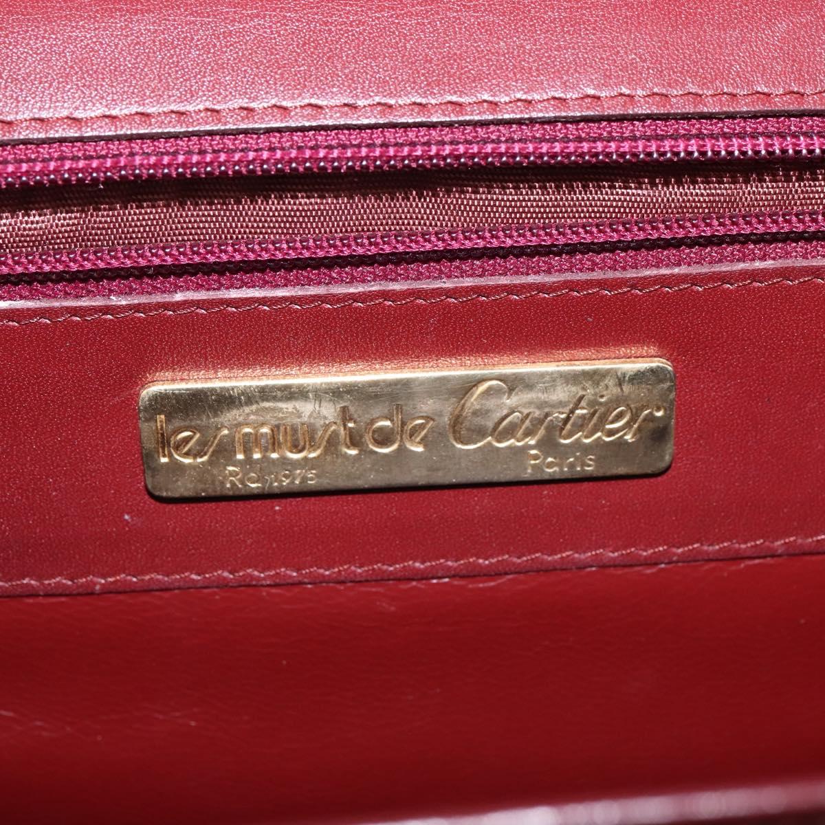 CARTIER Must Line Shoulder Bag Leather Bordeaux Gold Auth bs29536