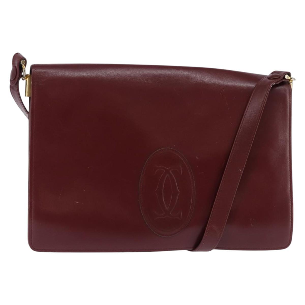 CARTIER Must Line Shoulder Bag Leather Bordeaux Gold Auth bs29536