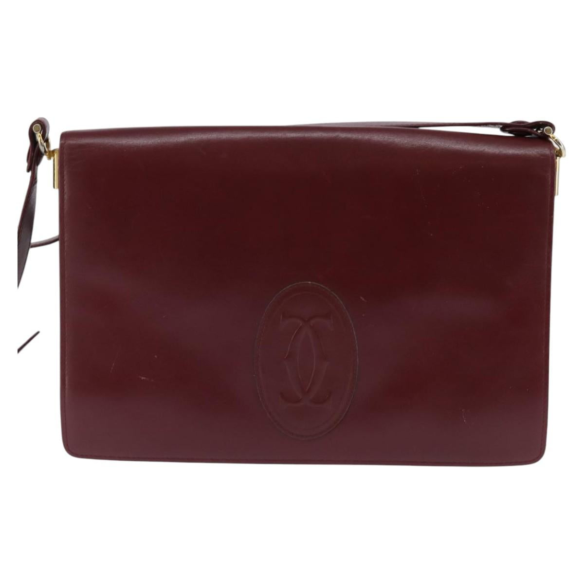 CARTIER Must Line Shoulder Bag Leather Bordeaux Gold Auth bs29536