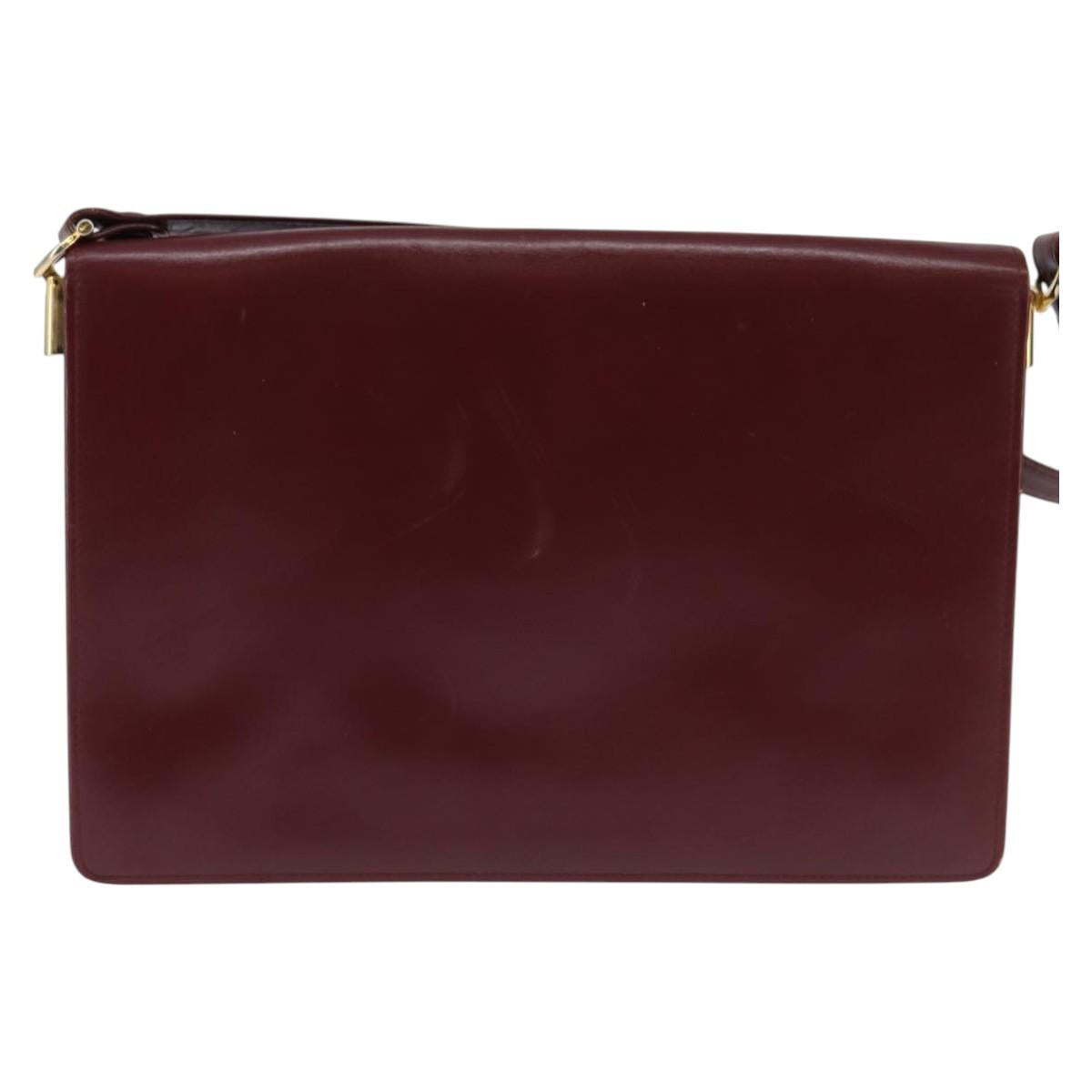 CARTIER Must Line Shoulder Bag Leather Bordeaux Gold Auth bs29536