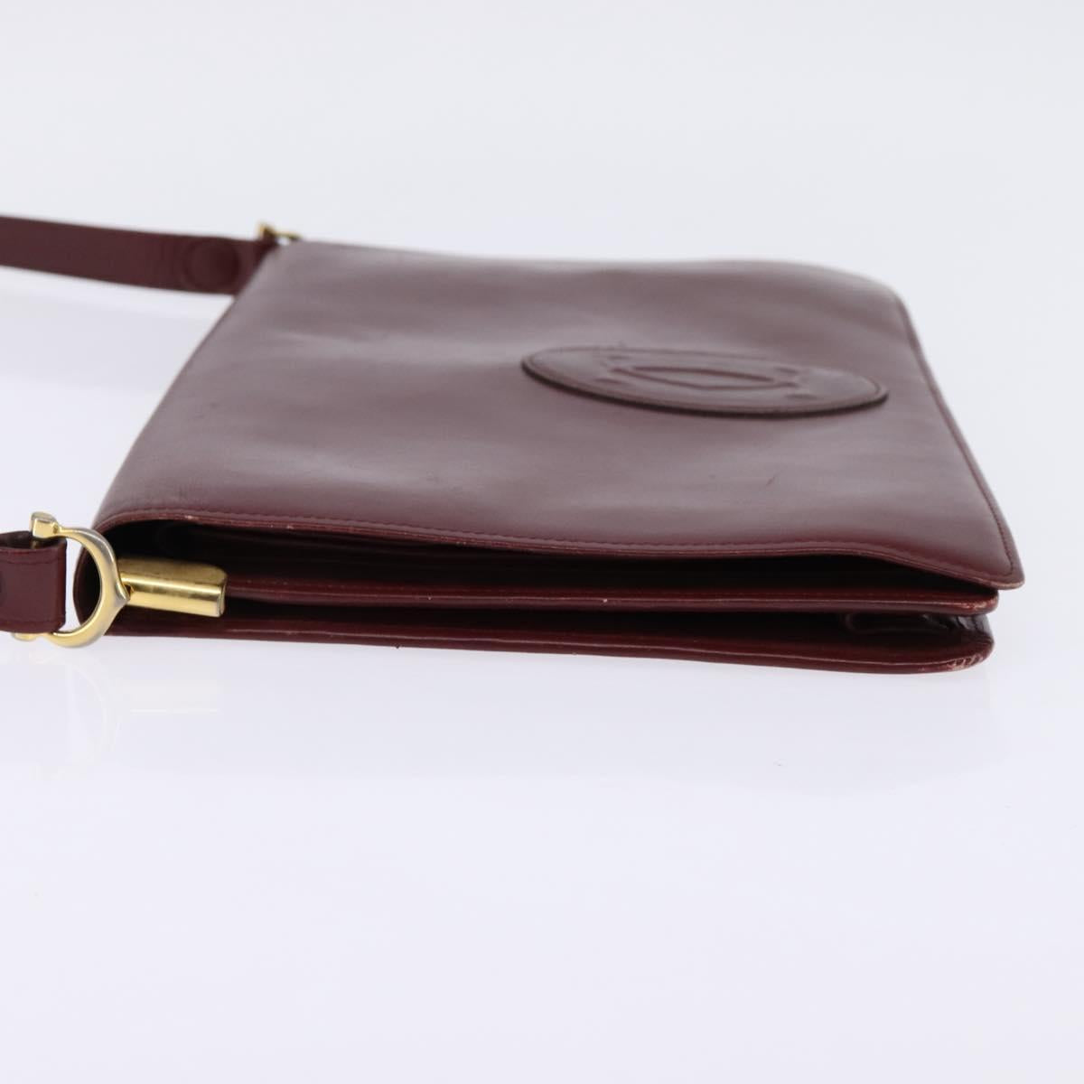 CARTIER Must Line Shoulder Bag Leather Bordeaux Gold Auth bs29536