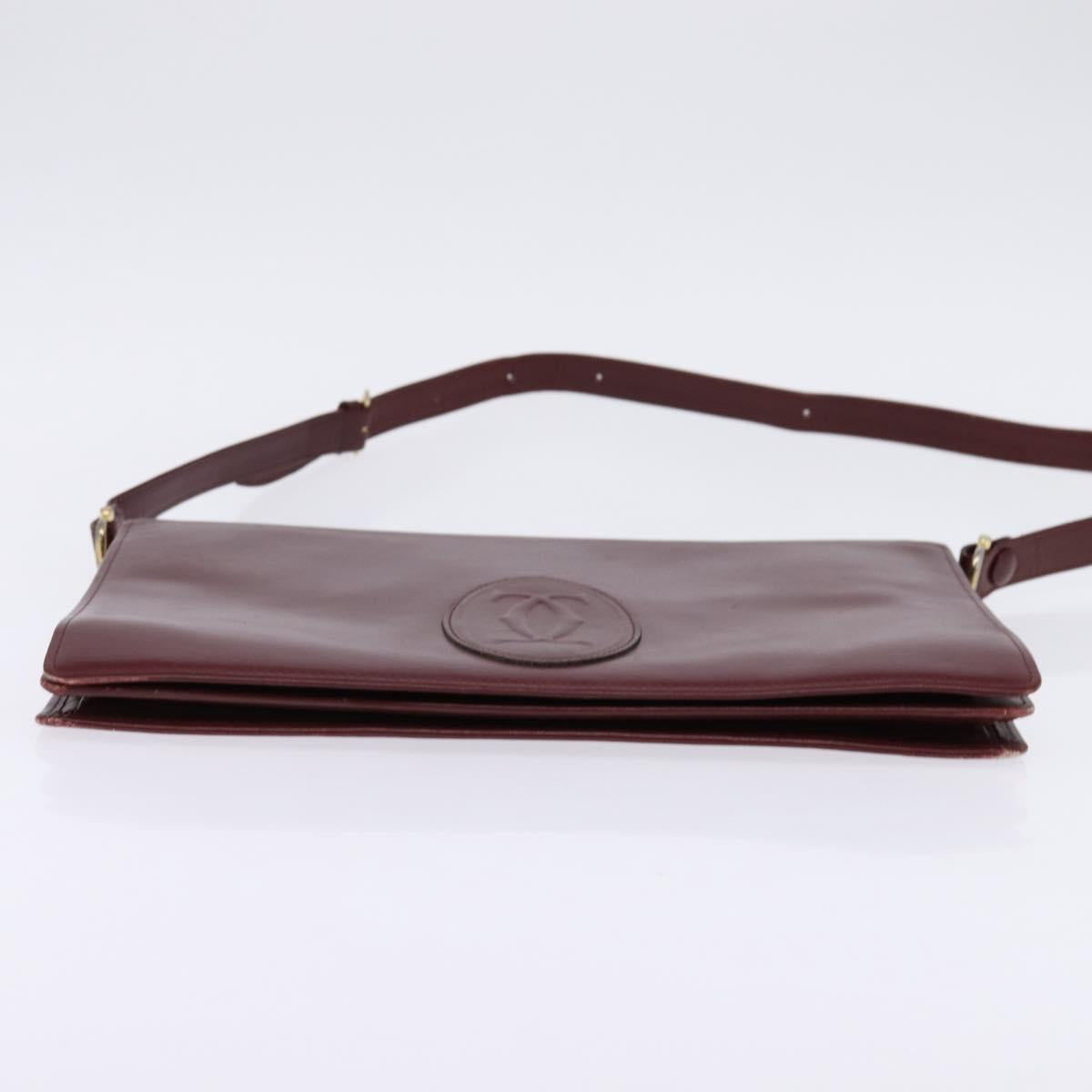 CARTIER Must Line Shoulder Bag Leather Bordeaux Gold Auth bs29536