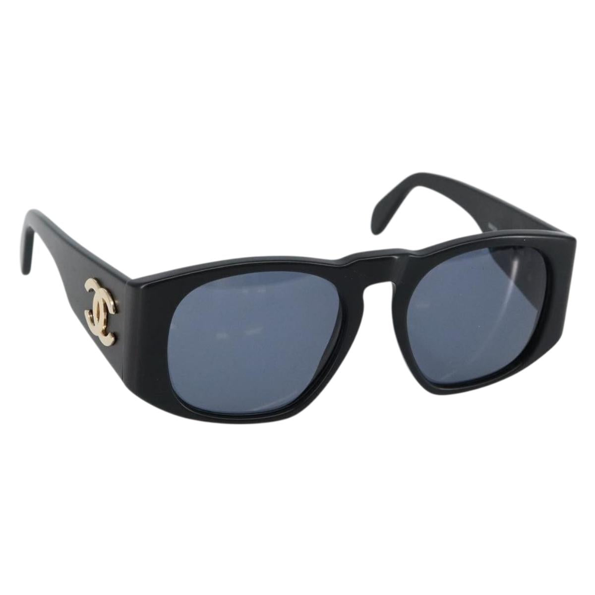 CHANEL COCO Mark Sunglasses plastic Black CC Auth bs29543V