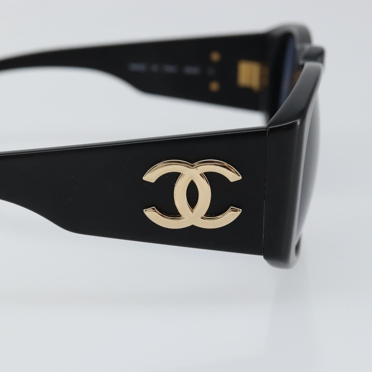 CHANEL COCO Mark Sunglasses plastic Black CC Auth bs29543V