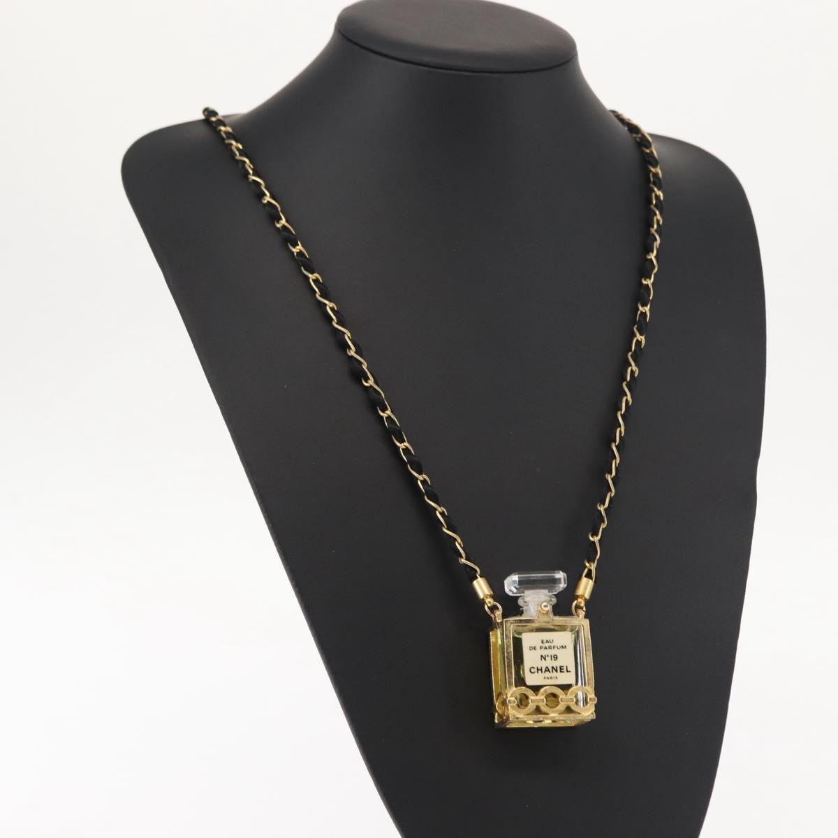 CHANEL Perfume No. 19 Necklace metal Gold CC Auth bs29546