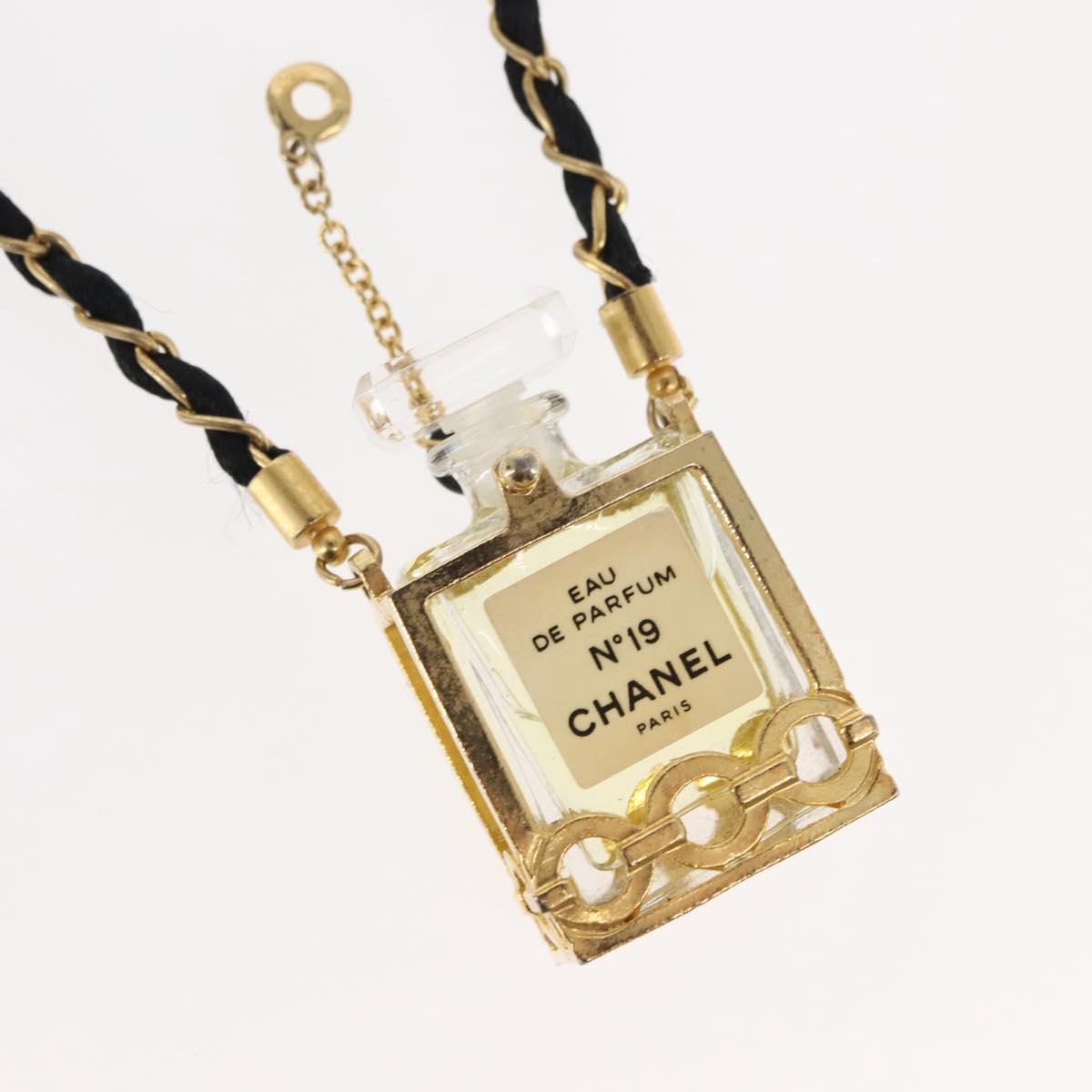 CHANEL Perfume No. 19 Necklace metal Gold CC Auth bs29546