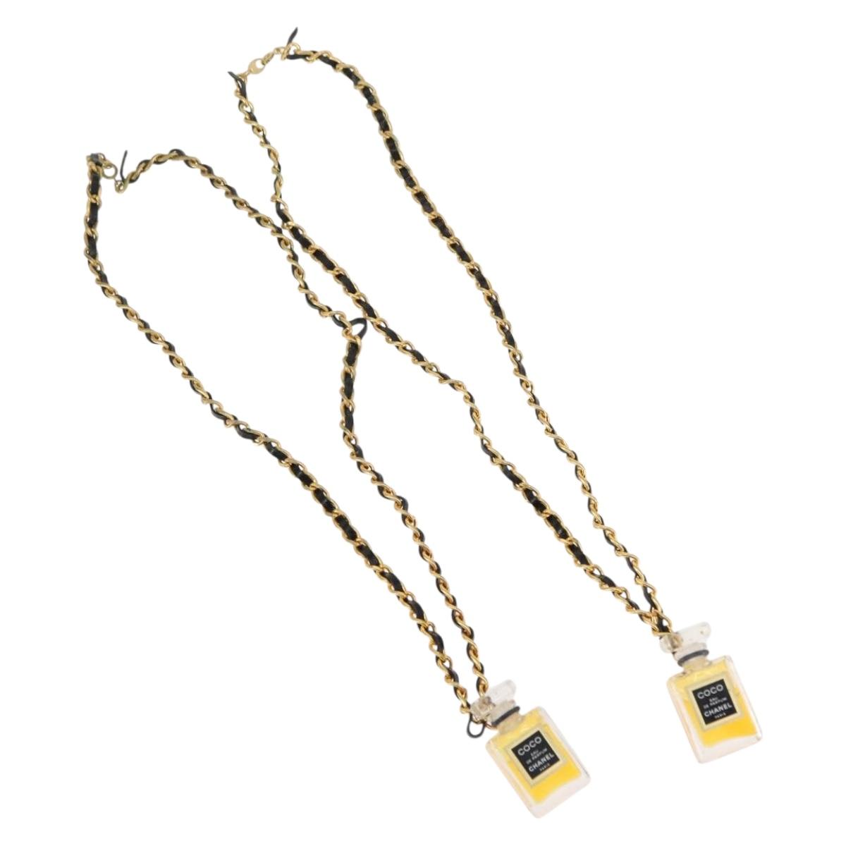 CHANEL perfume Necklace metal 2Set Gold CC Auth bs29547