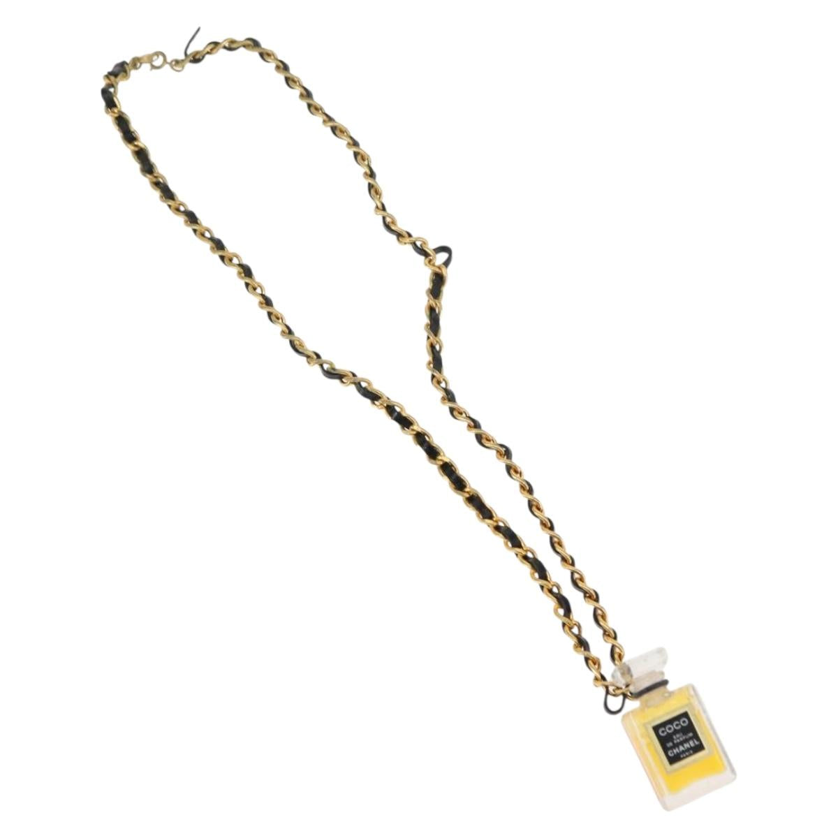 CHANEL perfume Necklace metal 2Set Gold CC Auth bs29547