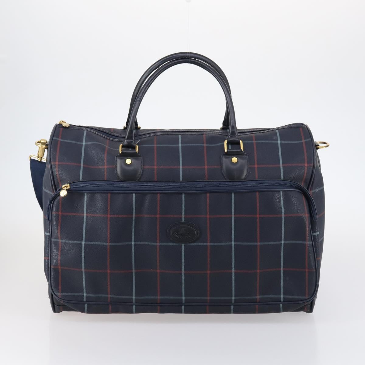 Burberrys Boston Bag PVC Canvas 2Set Navy Green Auth bs29550