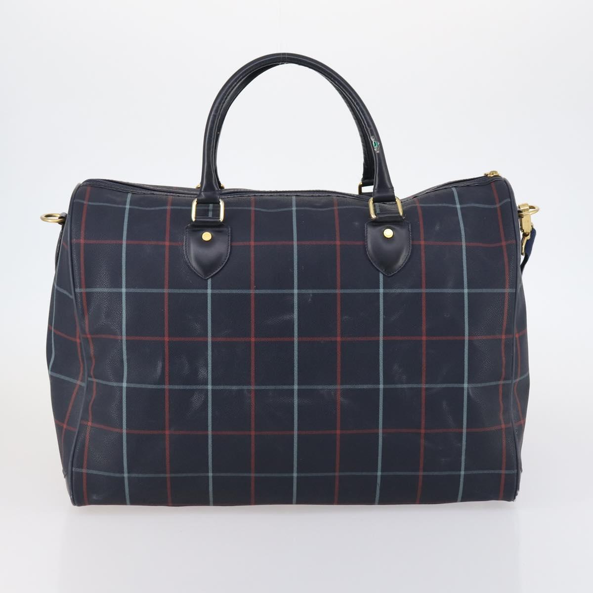 Burberrys Boston Bag PVC Canvas 2Set Navy Green Auth bs29550