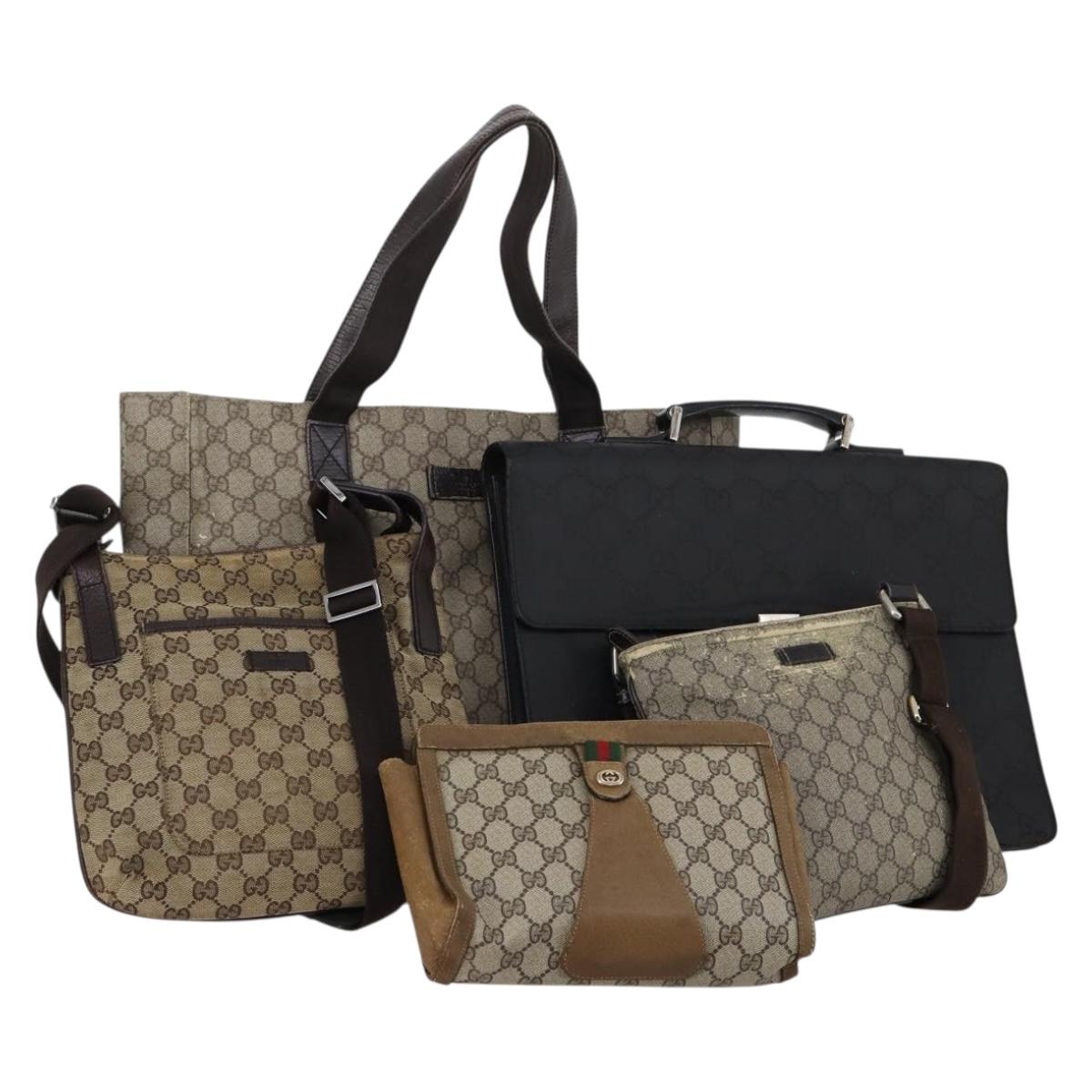 GUCCI GG Canvas Shoulder Bag PVC nylon 5Set Black Beige Brown Auth bs29551
