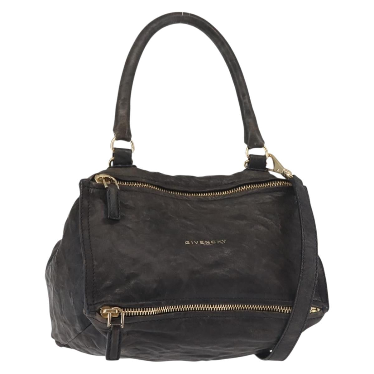GIVENCHY Pandora Hand Bag Leather 2way Black Gold Auth bs29556