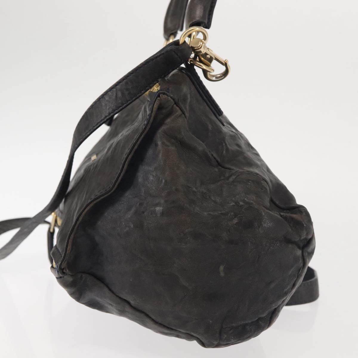 GIVENCHY Pandora Hand Bag Leather 2way Black Gold Auth bs29556