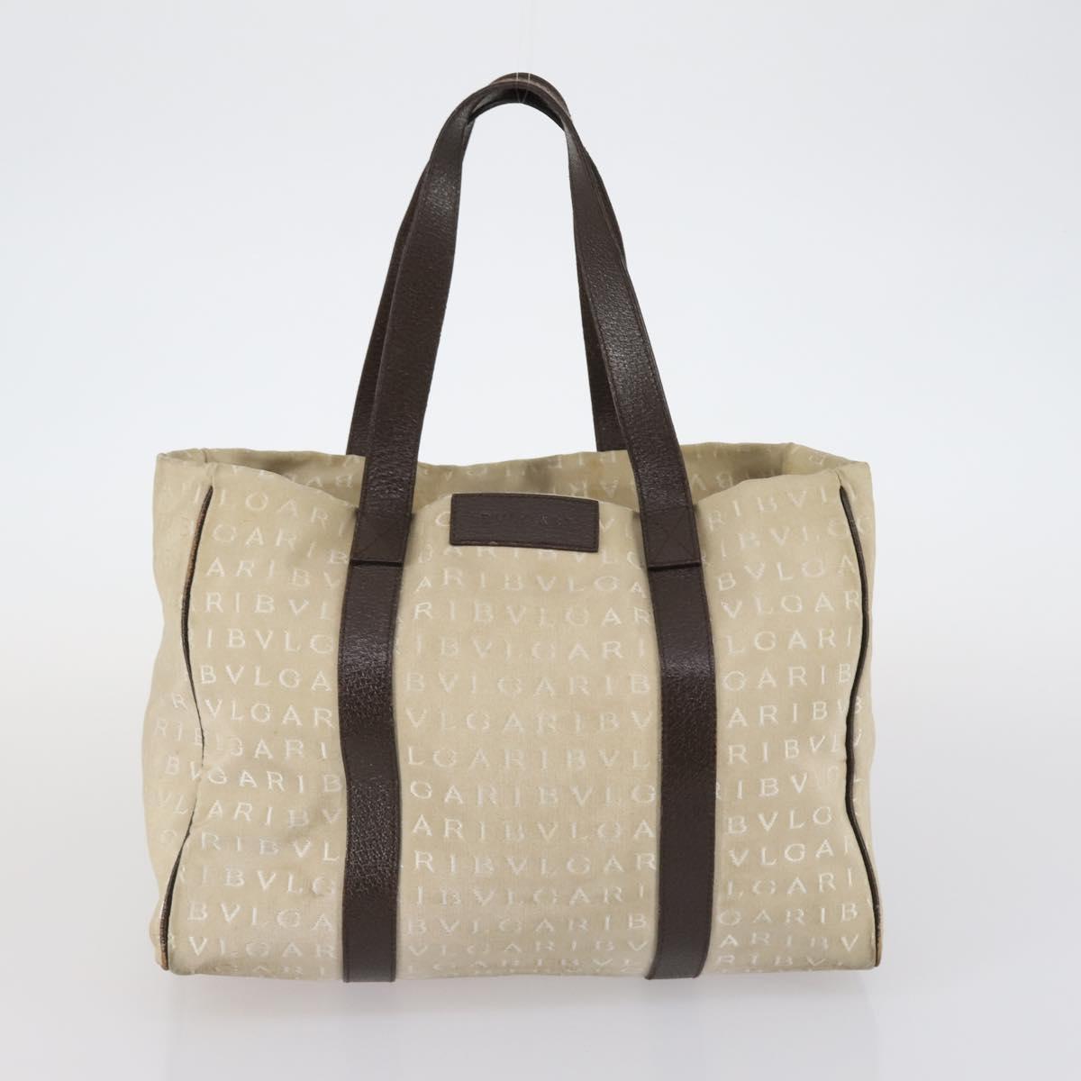 BVLGARI Logo Mania Hand Bag Canvas 2Set Beige Brown Auth bs29563