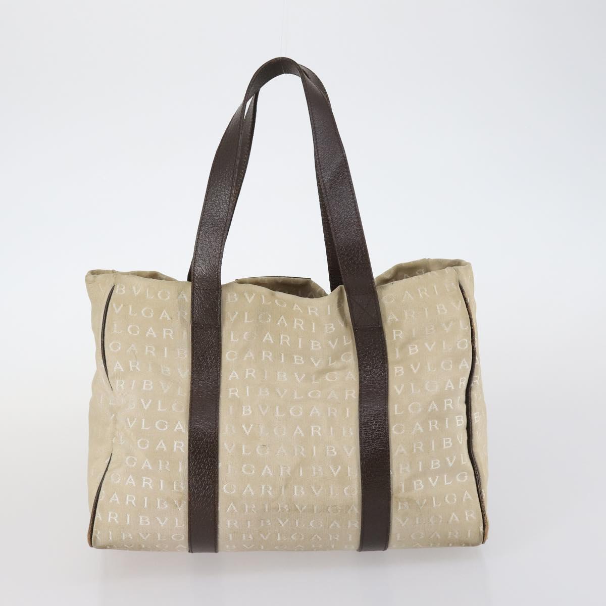 BVLGARI Logo Mania Hand Bag Canvas 2Set Beige Brown Auth bs29563