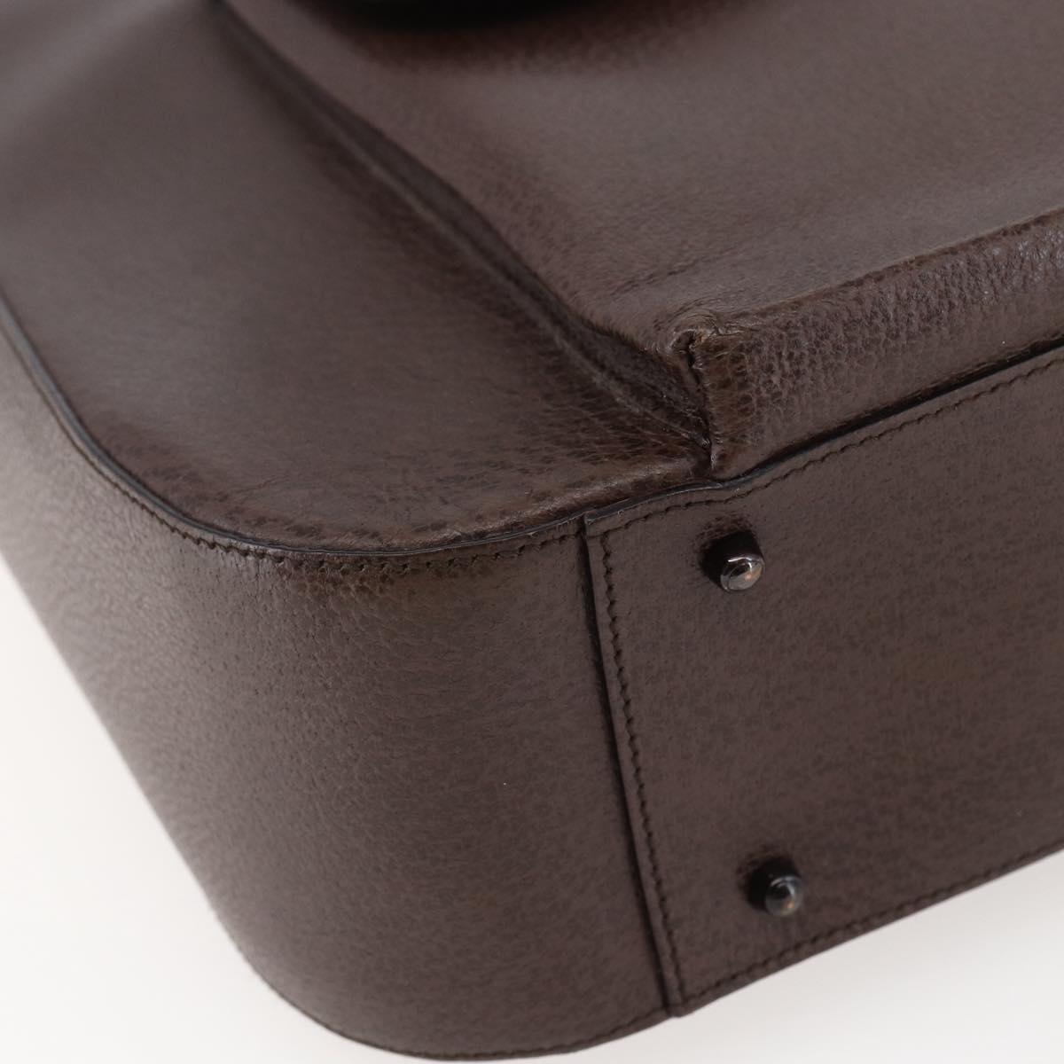 GUCCI Hand Bag Leather Brown Silver Auth bs29572