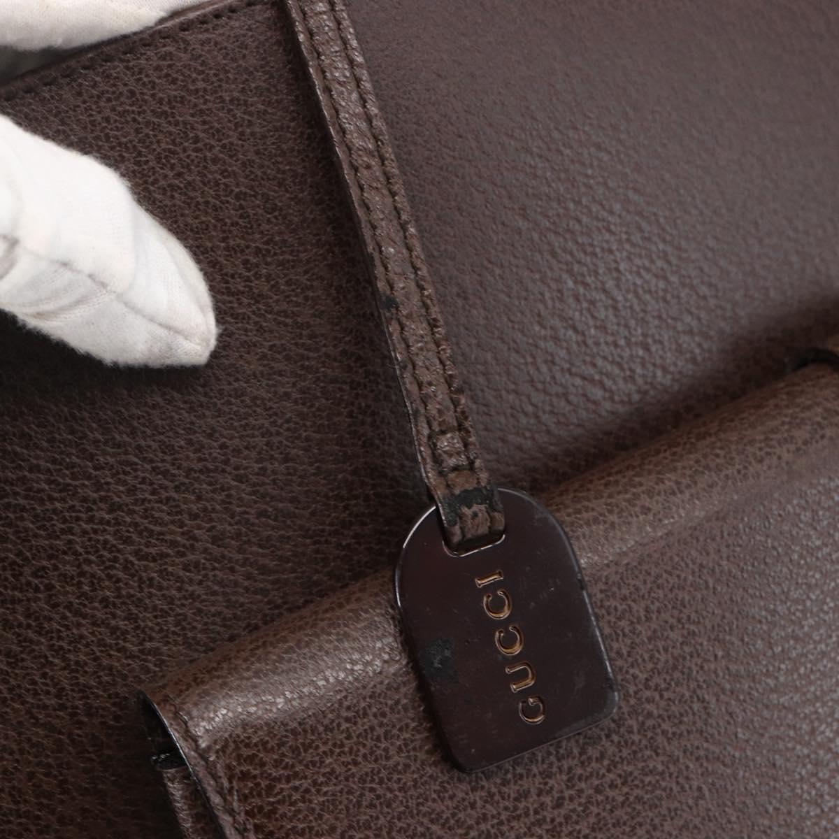 GUCCI Hand Bag Leather Brown Silver Auth bs29572